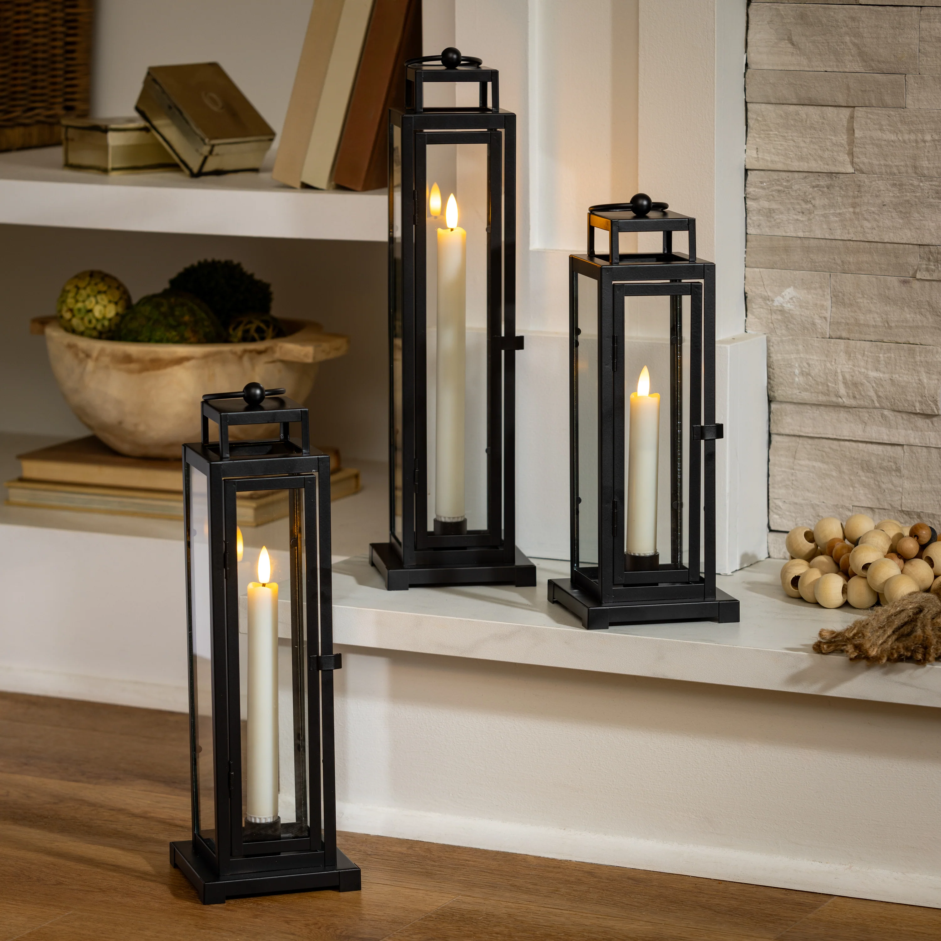 Tower Lantern LED Tapered Set of 3 with Black Finish - Image 6