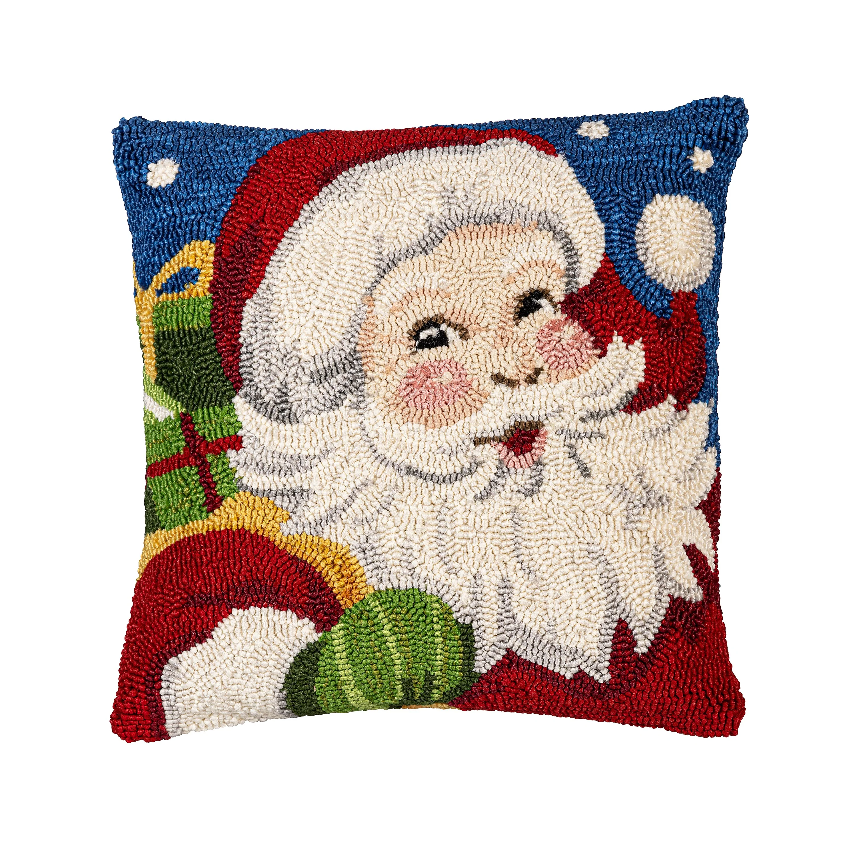 Indoor/Outdoor Hooked Pillow Santa Polypropylene, 18"x18" - Image 2
