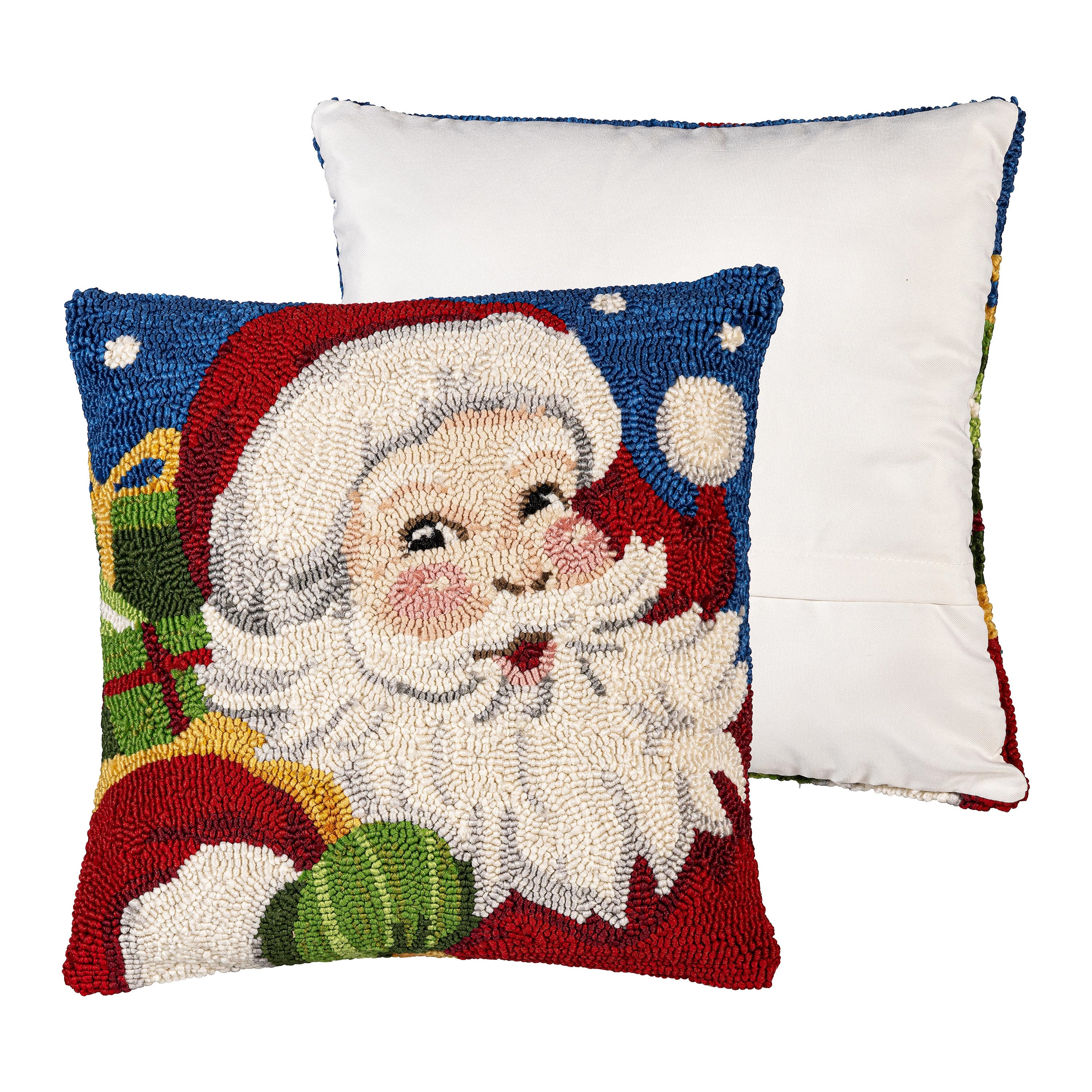 Indoor/Outdoor Hooked Pillow Santa Polypropylene, 18"x18" - Image 4