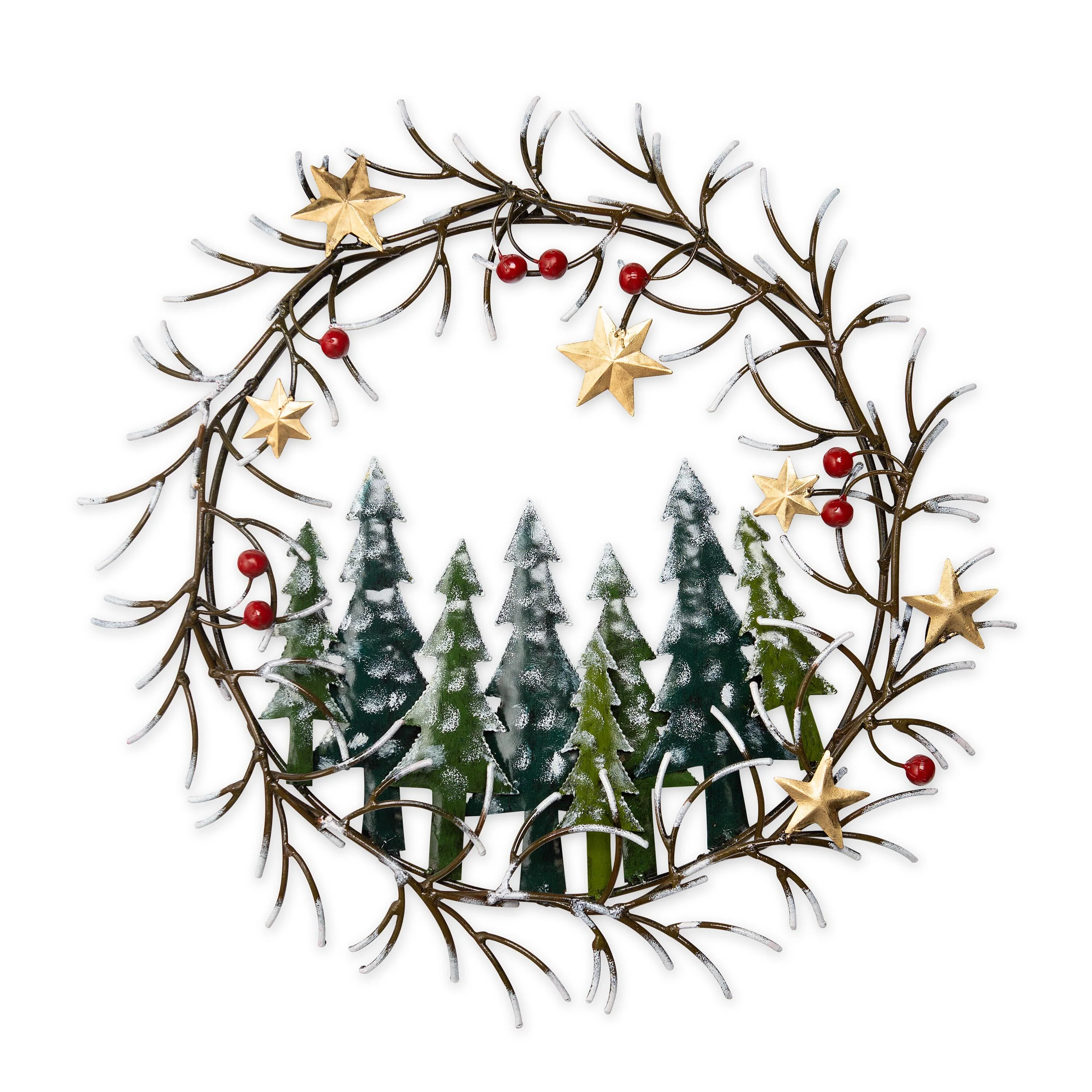 Handcrafted Trees and Stars Metal Indoor/Outdoor Wreath - Image 2