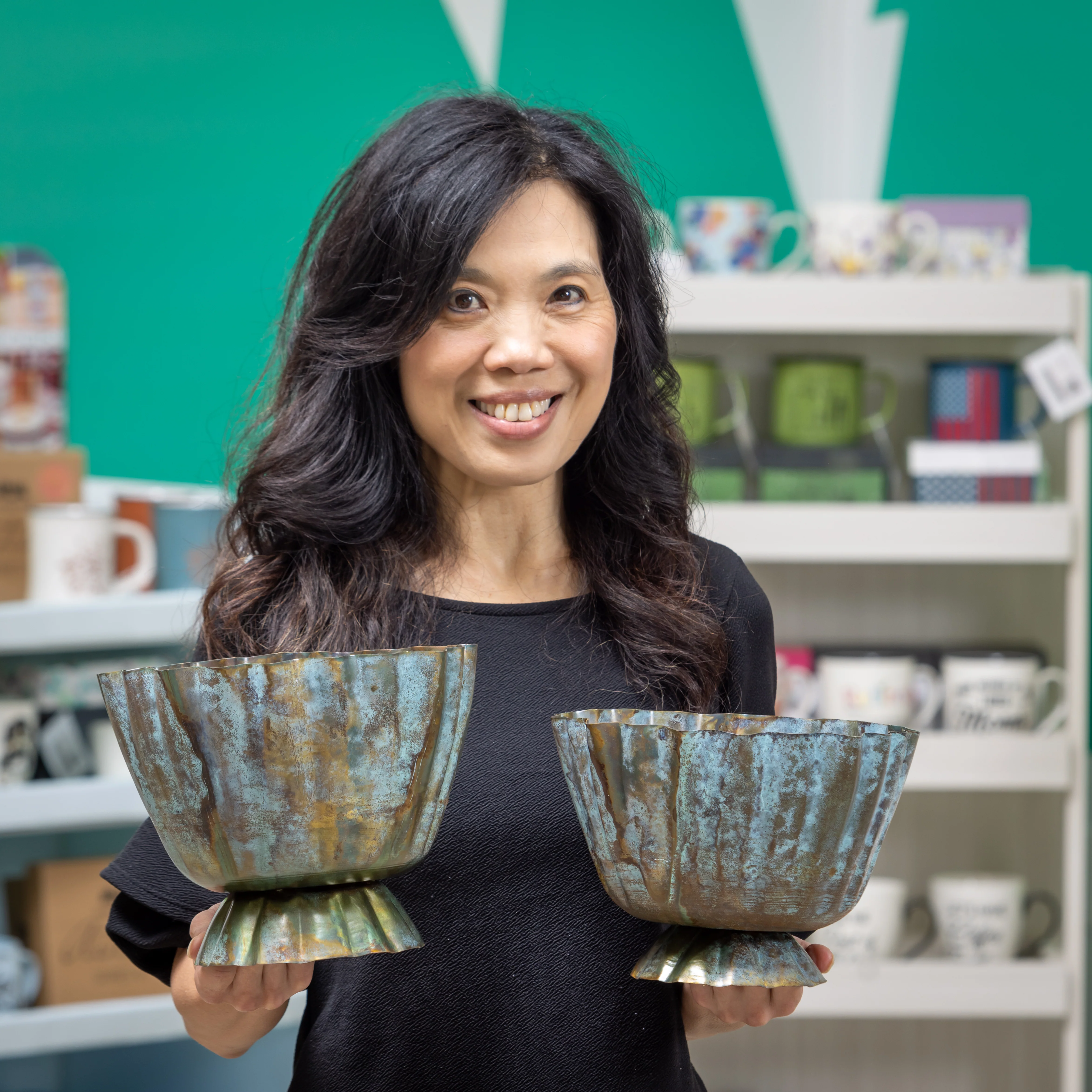 What She Shed Planter, Metal Bowl Shaped Planter, Nested Set of 2 - Image 3