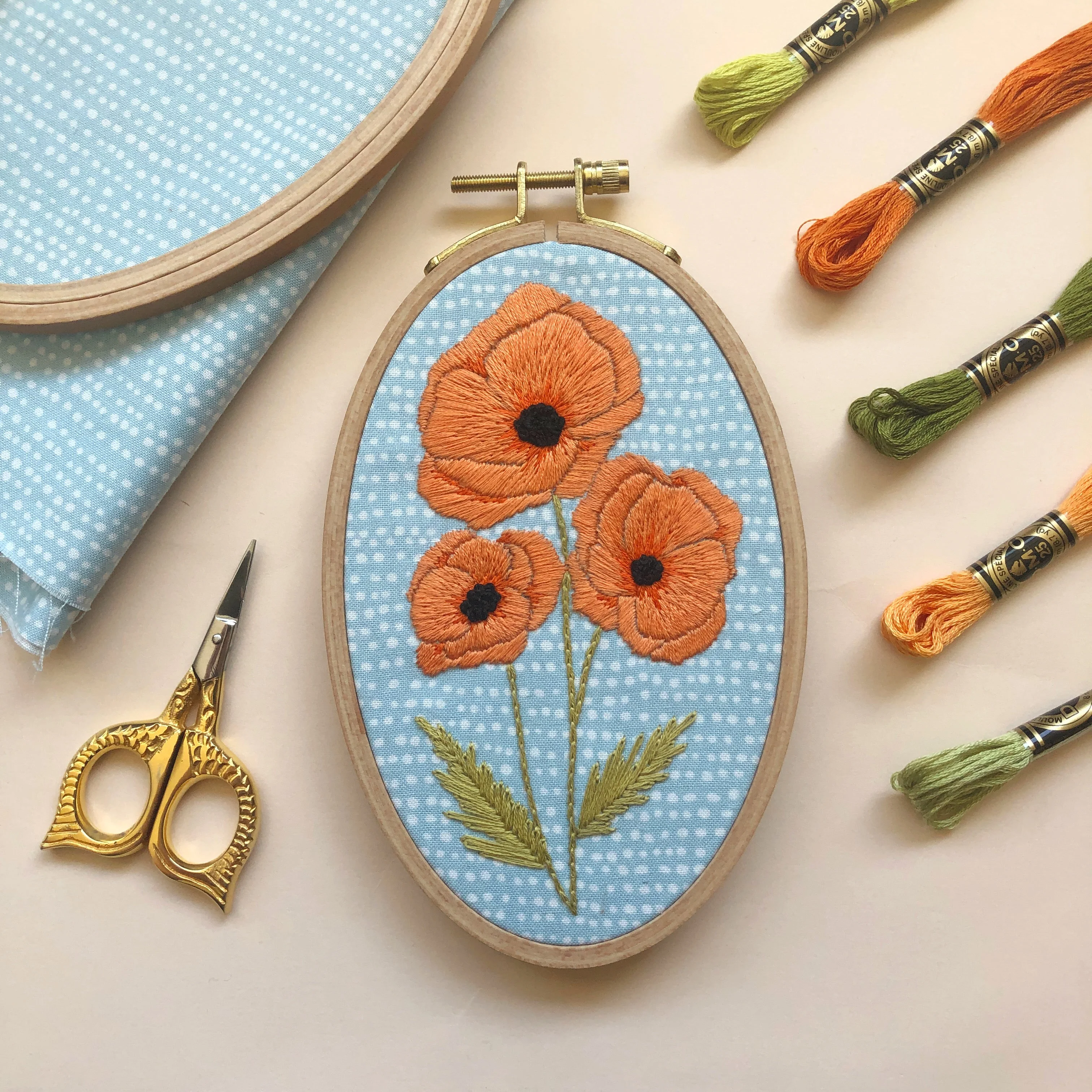 Poppies - Intermediate Floral Hand Embroidery Kit - Image 4