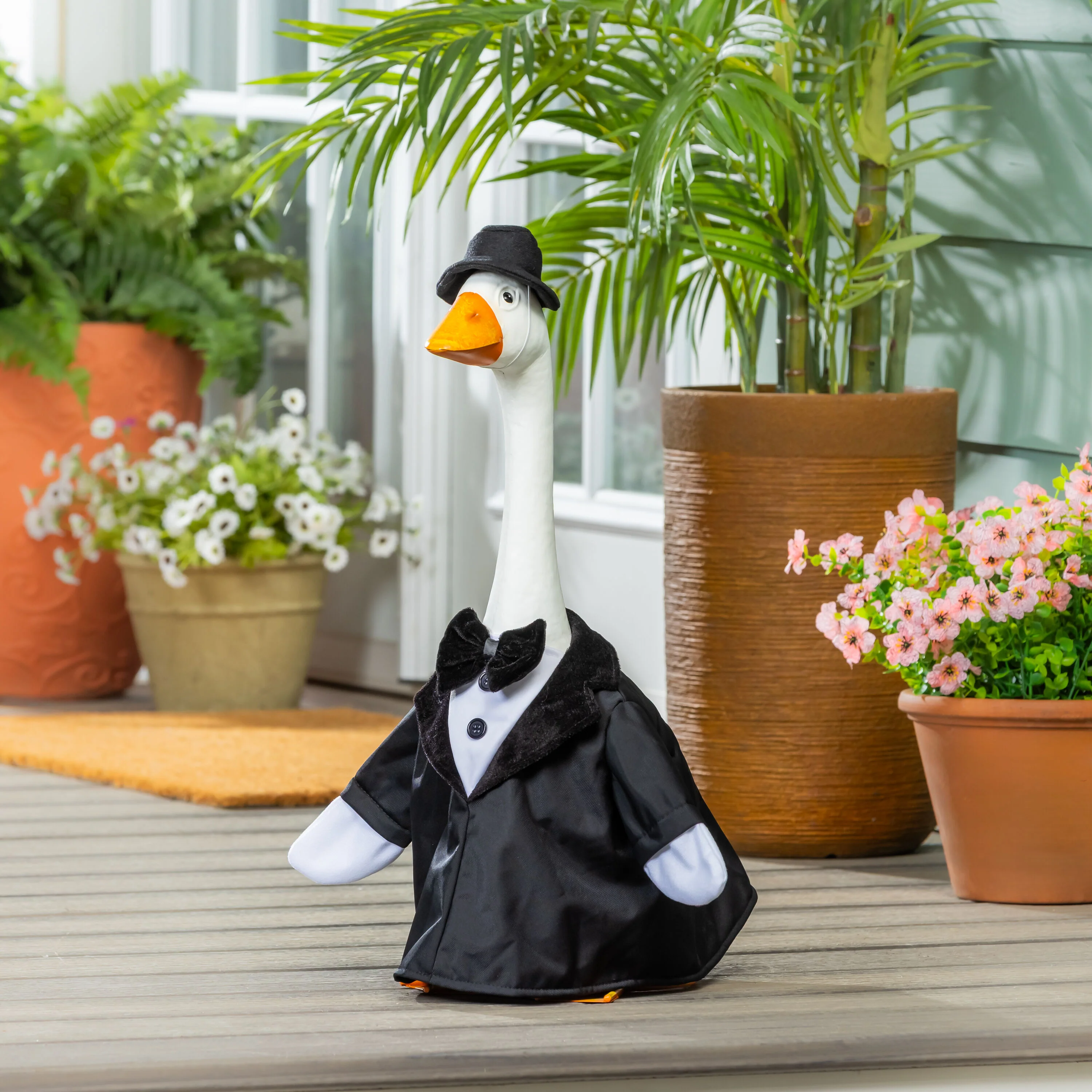 Giddy the Porch Goose Outdoor Statue with Groom Outfit, 21"H