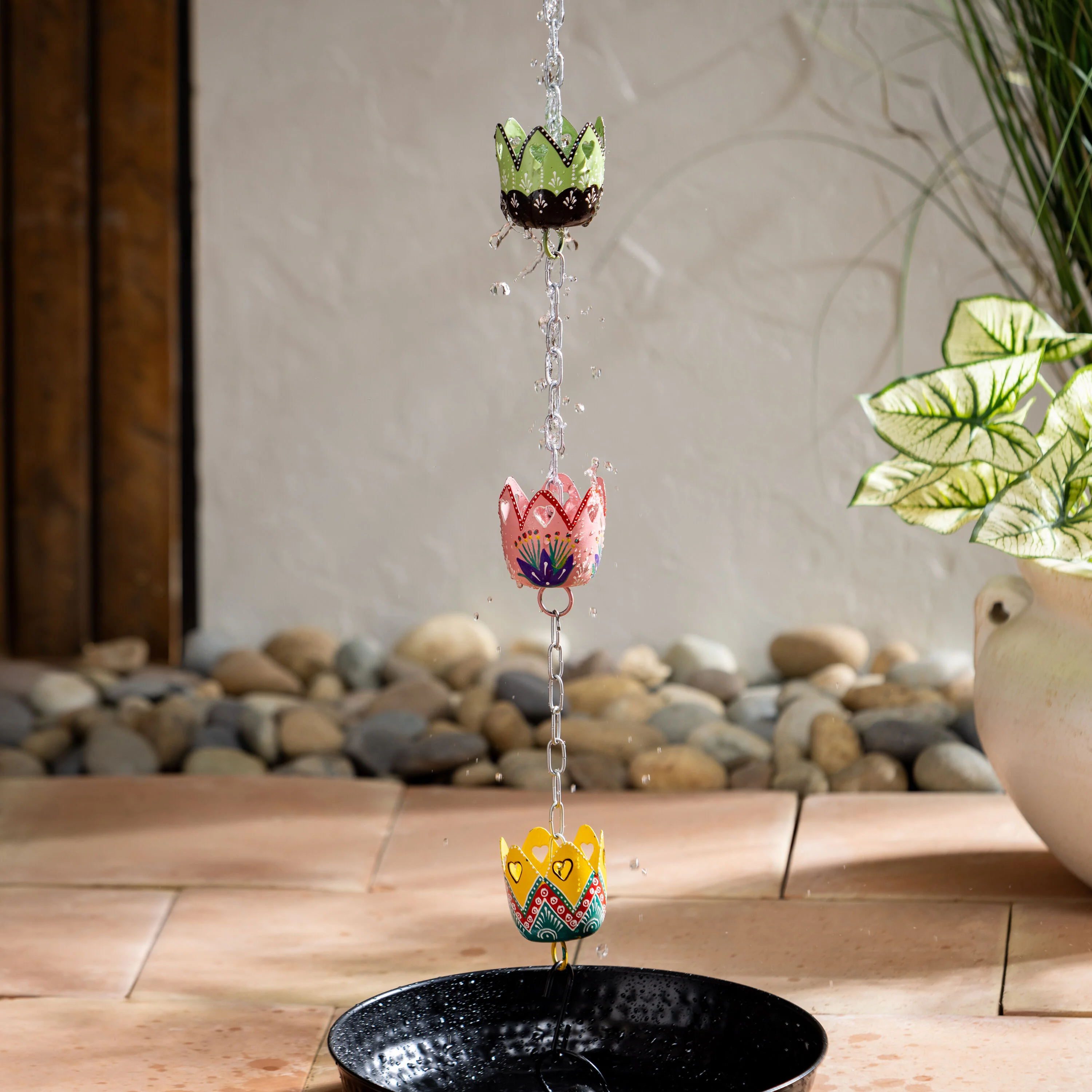 Palm Beach Rain Chain, Hand Painted Metal Basket, 96"