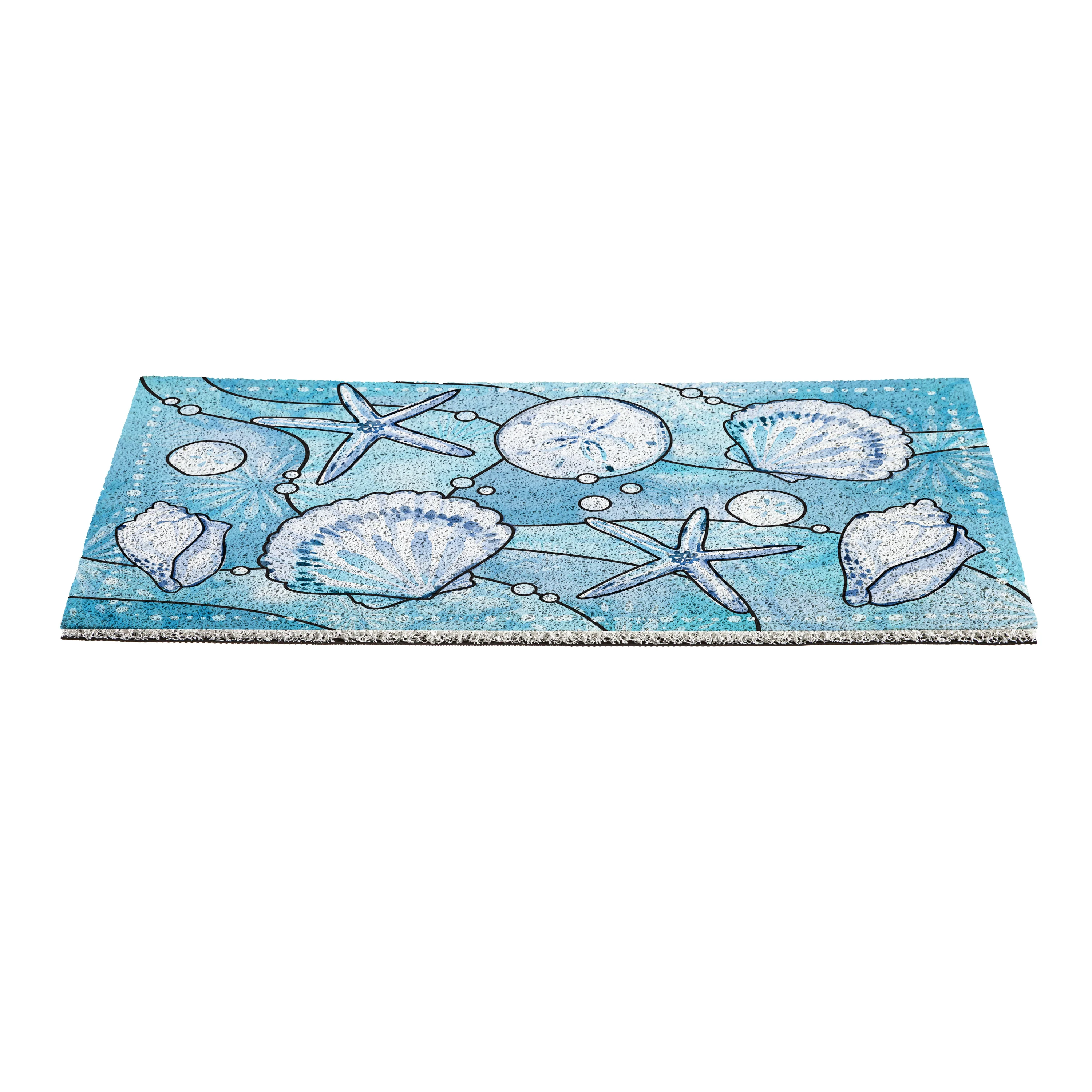 Blue Coastal Shells PVC Trapper Mat, Sea Illustration, 28"x16" - Image 4