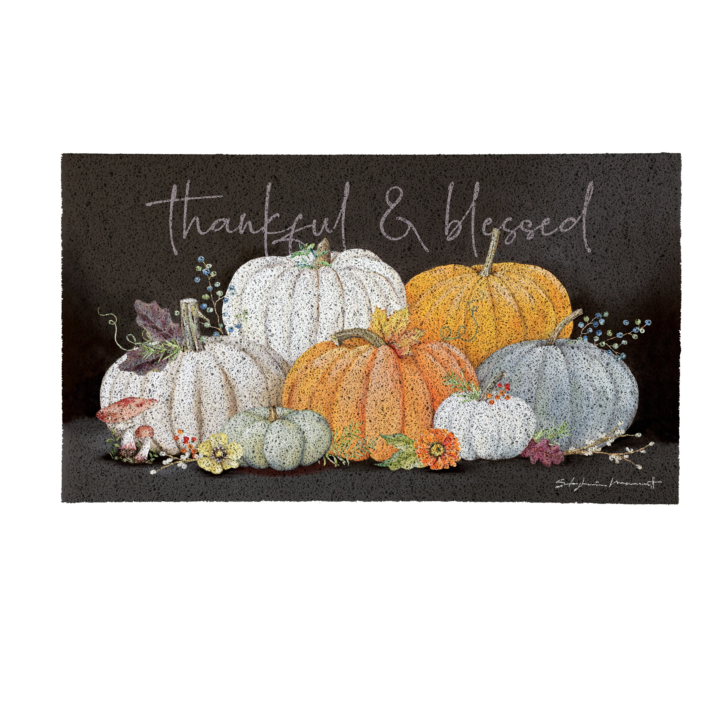 Grateful Gatherings Beauty Of Fall PVC Trapper Mat, "Thankful & Blessed" 28"x16" - Image 2
