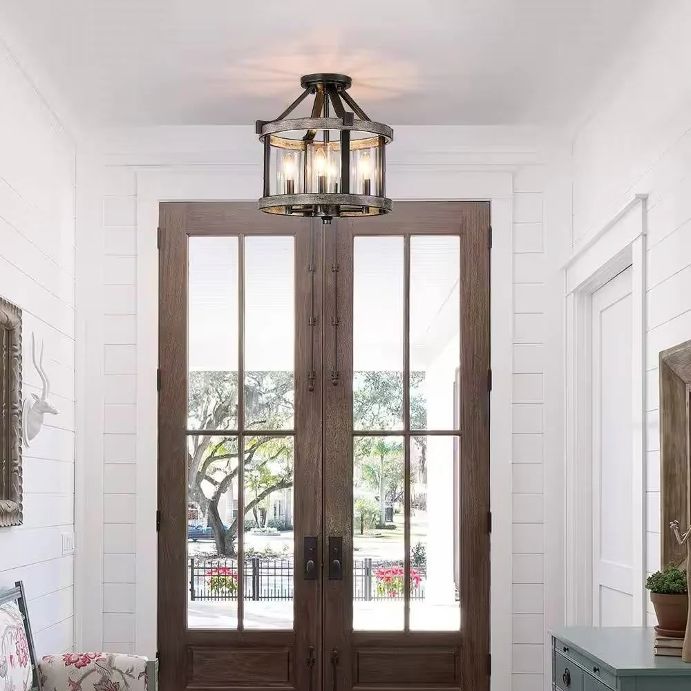 Metal and Wood Farmhouse Ceiling Lamp - Image 3