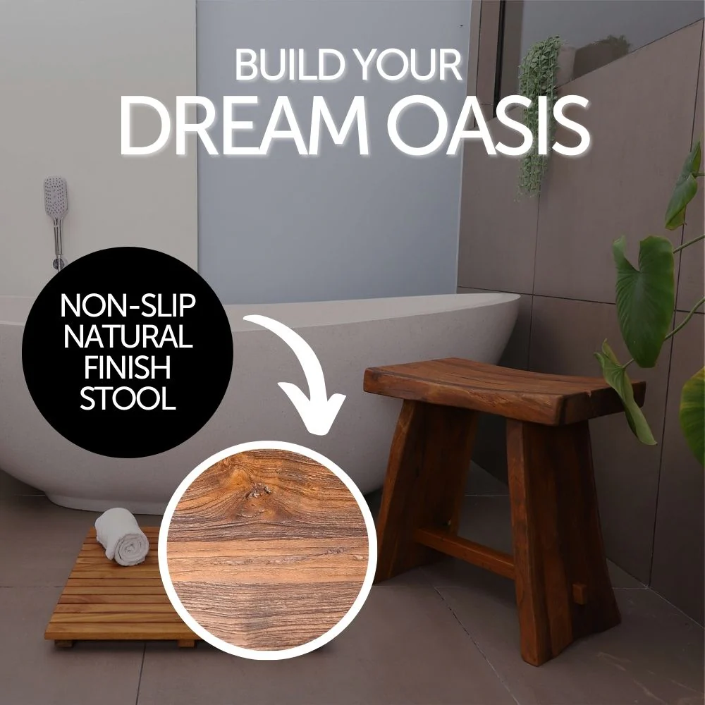 Salem Teak Shower and Bath Stool with Curved Seat - Image 6