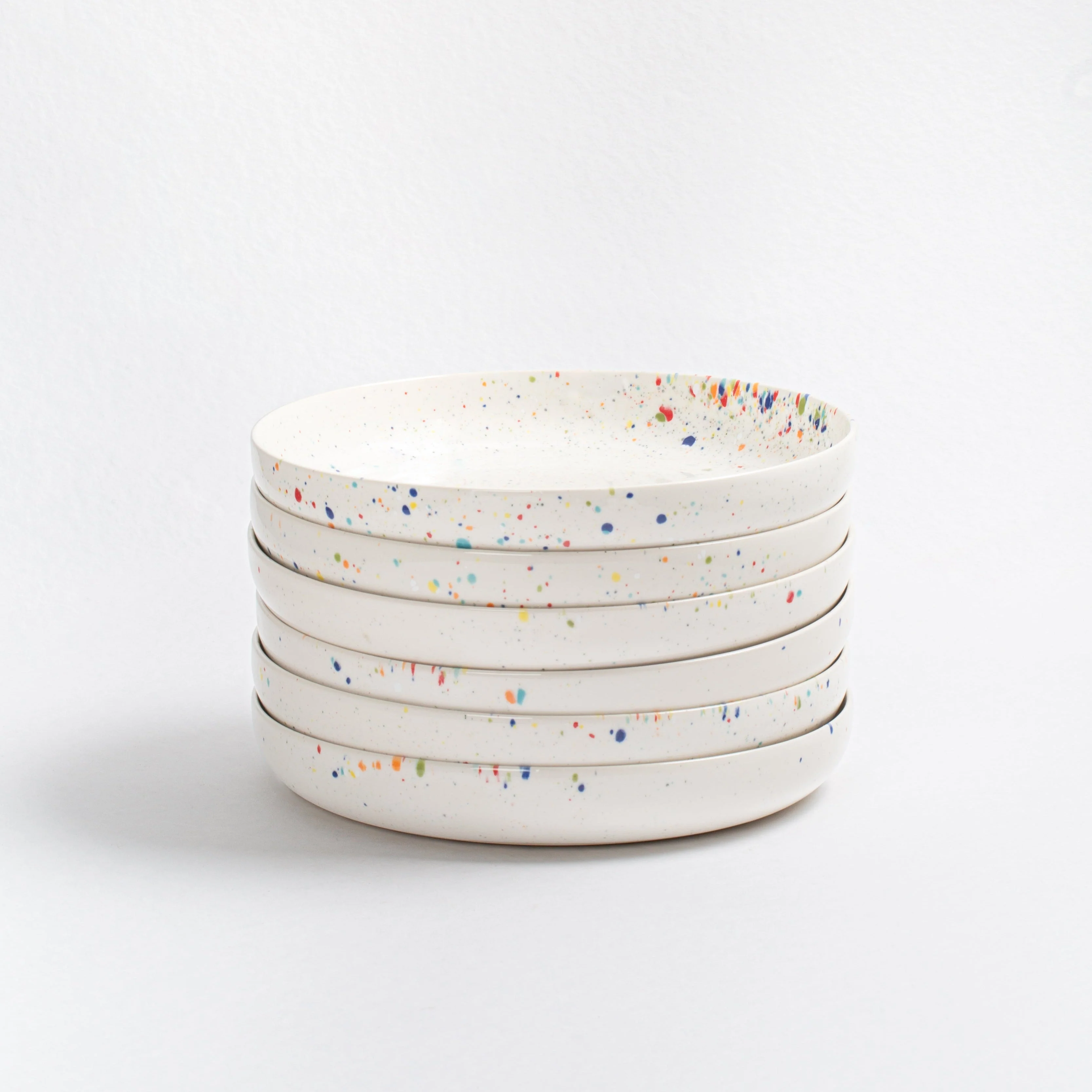 White Low Stoneware Ceramic Pasta Plates,  9", Set of 6 - Image 3