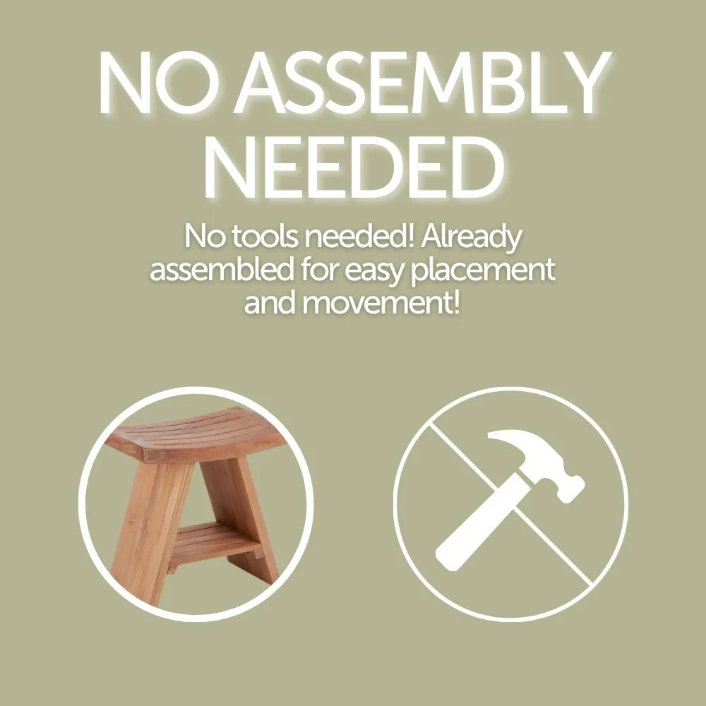 Siena Natural Teak Shower and Bath Stool with Curved Seat and Shelf - Image 6