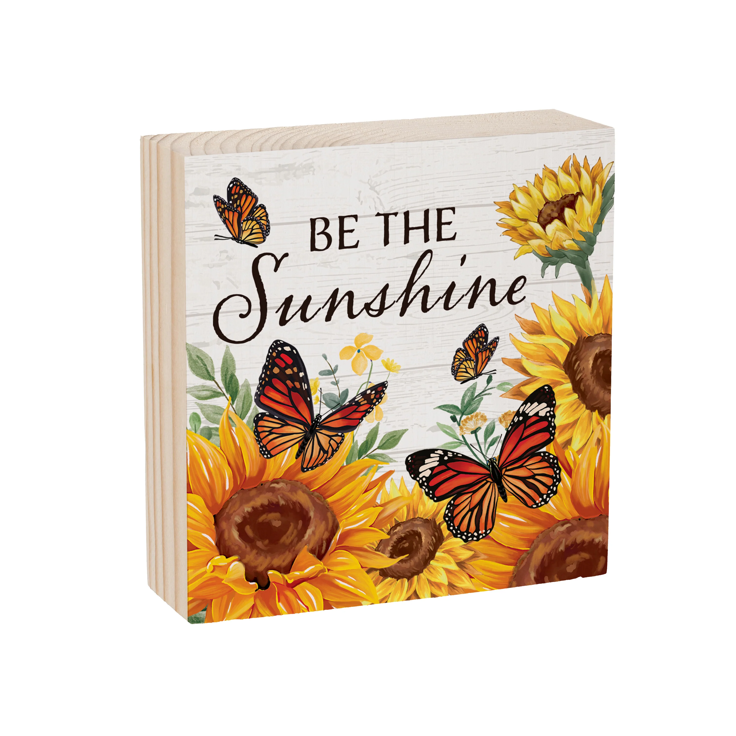 Harvest Blossom Sunflower and Butterfly Sign Wood Block, "Be The Sunshine", 6"x6" - Image 2