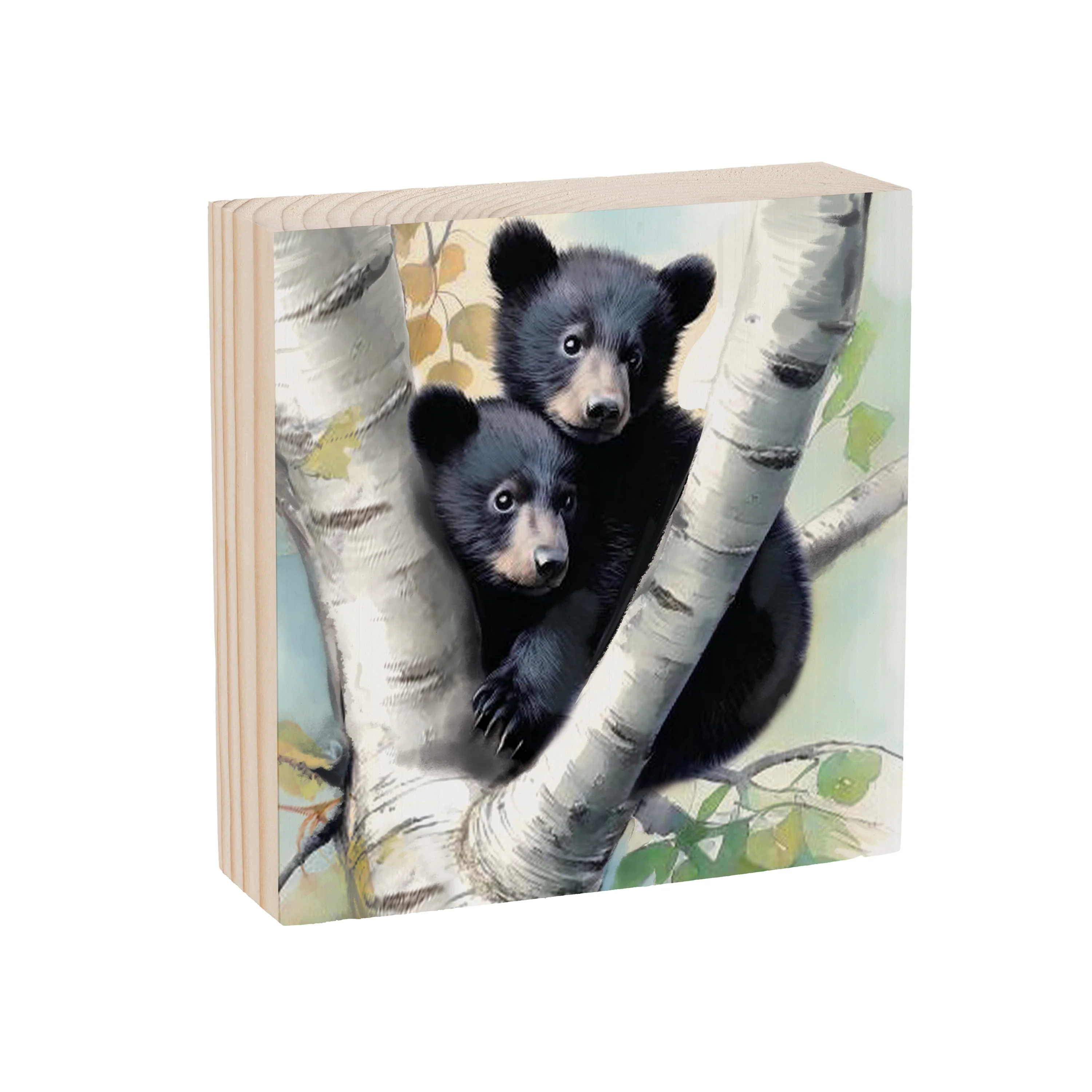 High Country Bear Family Sign Wood Block, Baby Bears, 6"x6" - Image 2