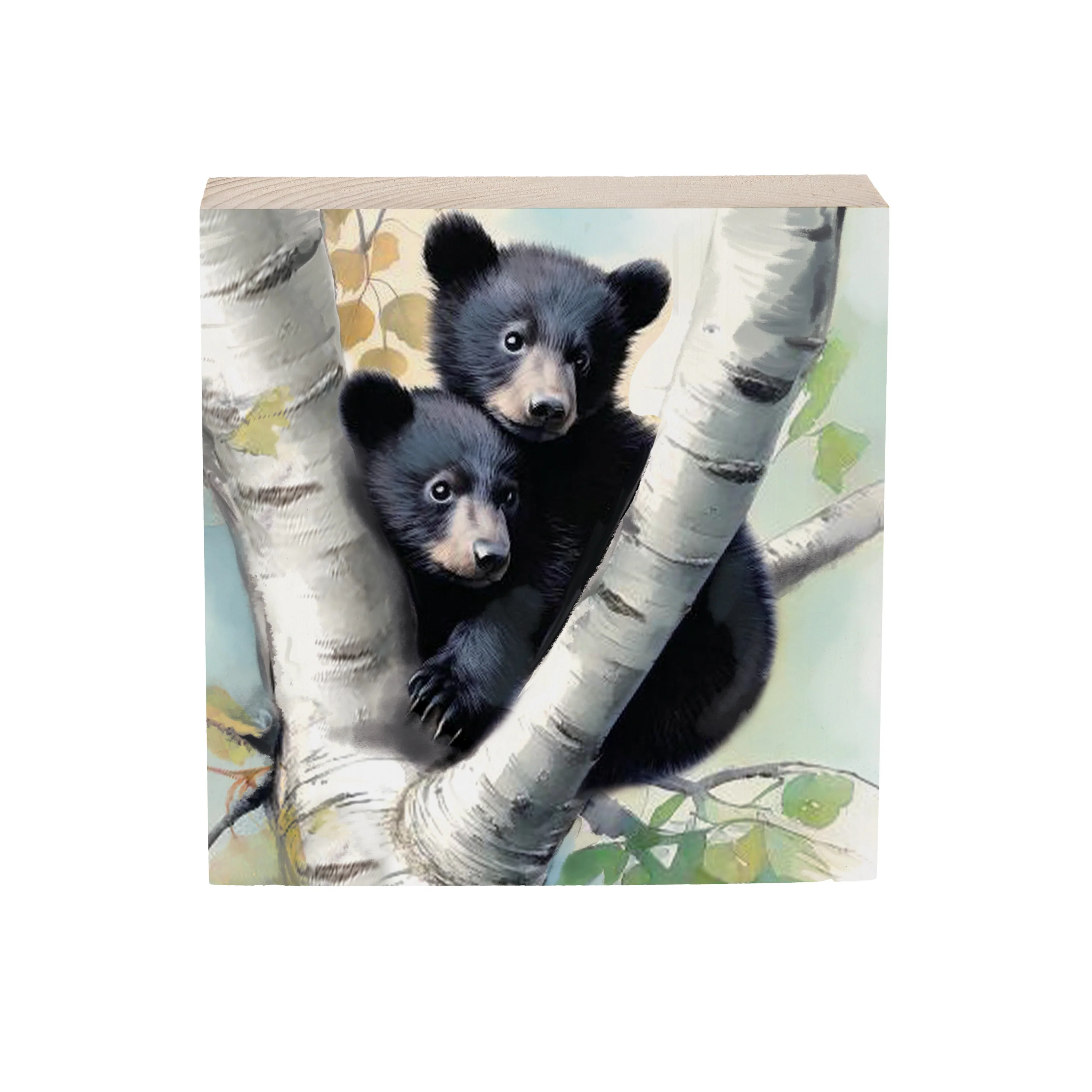 High Country Bear Family Sign Wood Block, Baby Bears, 6"x6" - Image 3