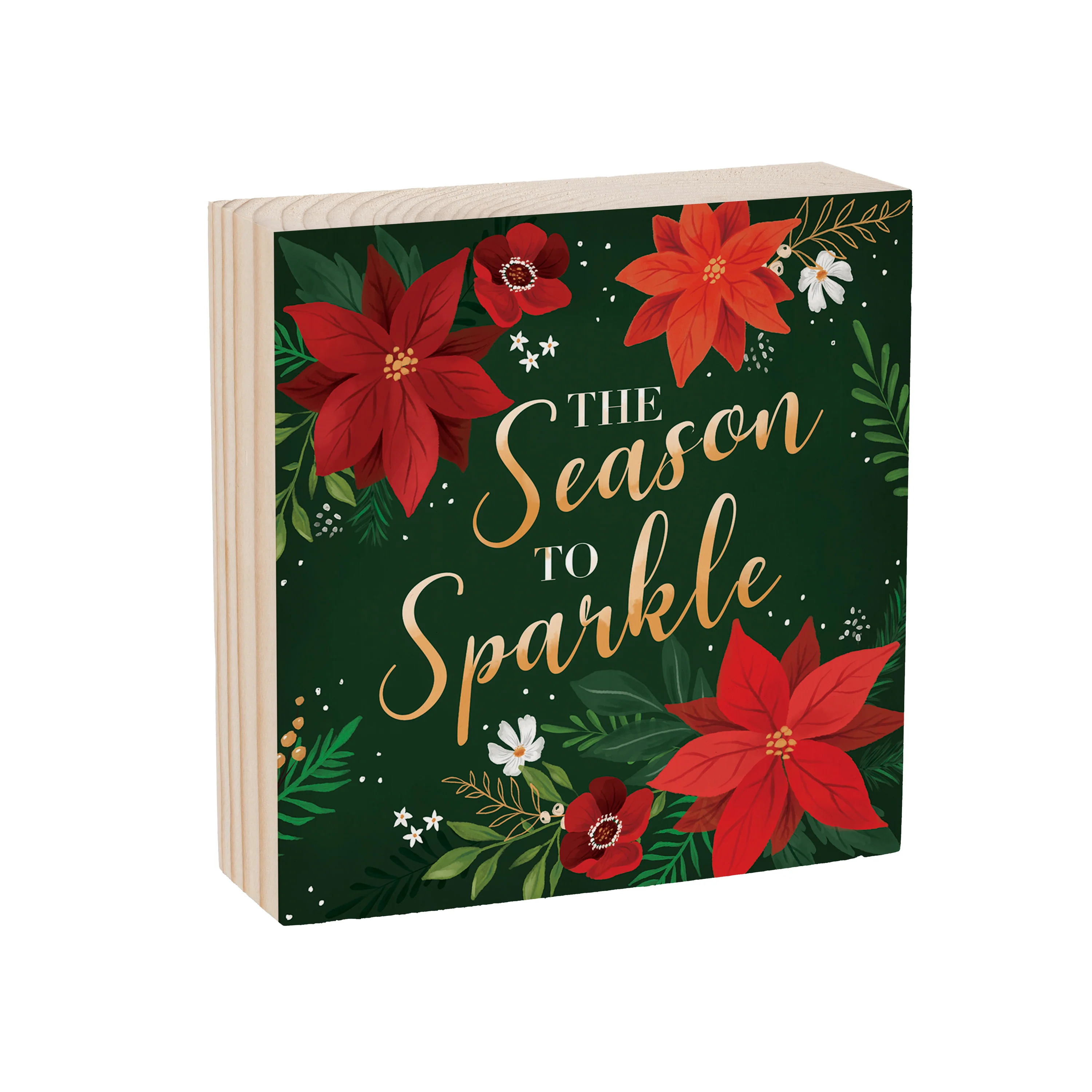 Holiday Poinsettia Wood Sign Plock, "The Season To Sparkle", 6"x6” - Image 4