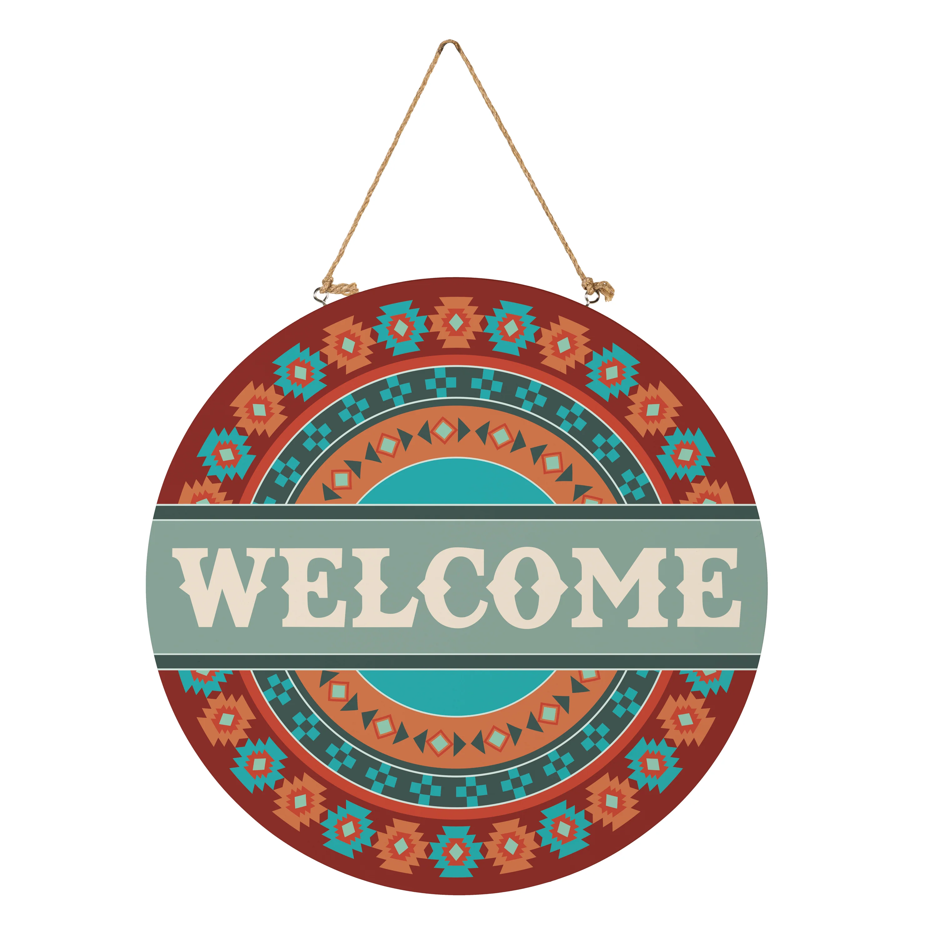 Southwest Pueblo Wood Door Décor, Aztec "Welcome", 18" - Image 3