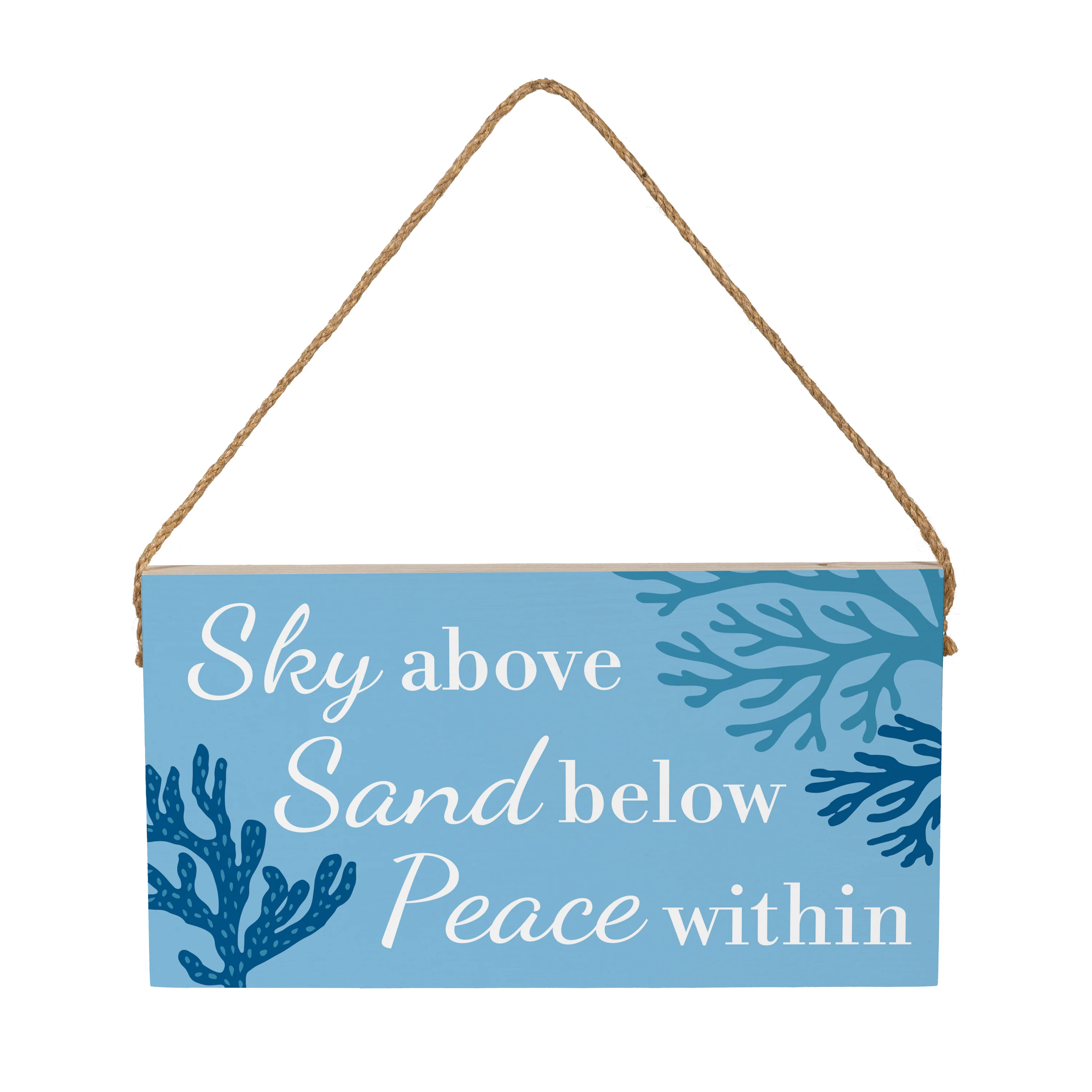 Blue Coastal Coral Sea Wood Hanging Sign w/ Rope, "Sky Above Sand Below Peace Within", 11"x6" - Image 3