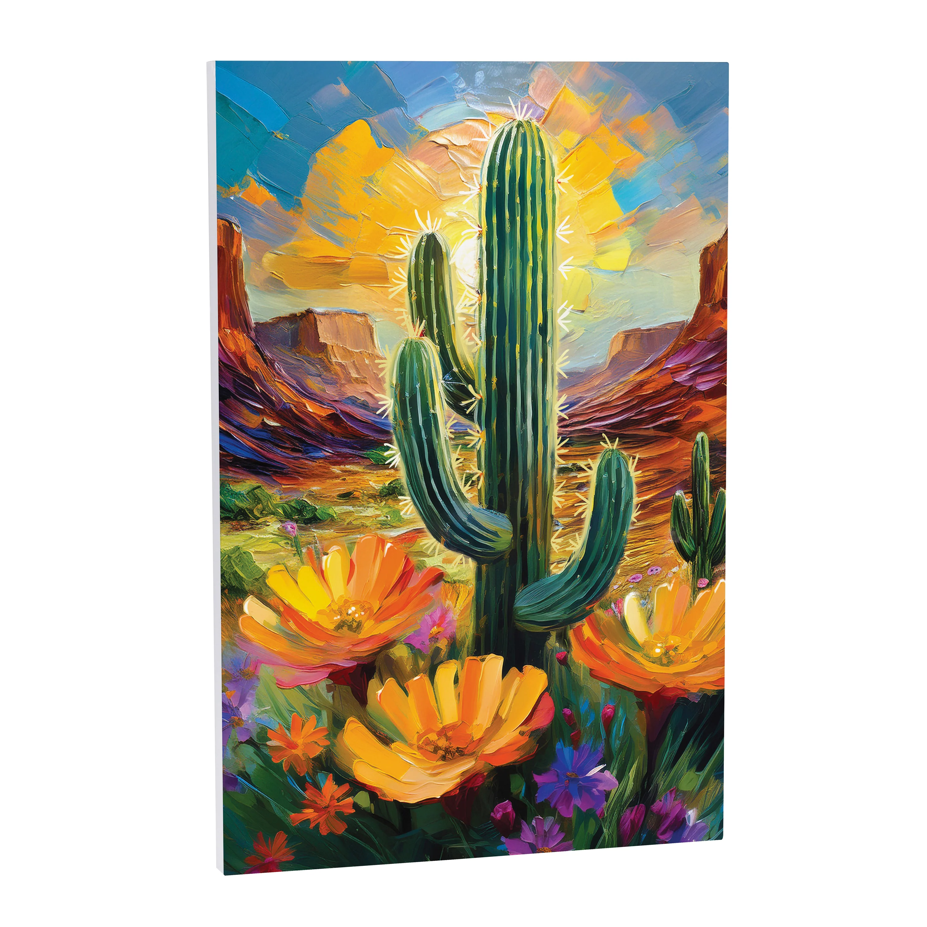 Southwest Pueblo Indoor Wall Décor, Wood, Desert Flower and Cactus, 24"x16" - Image 3