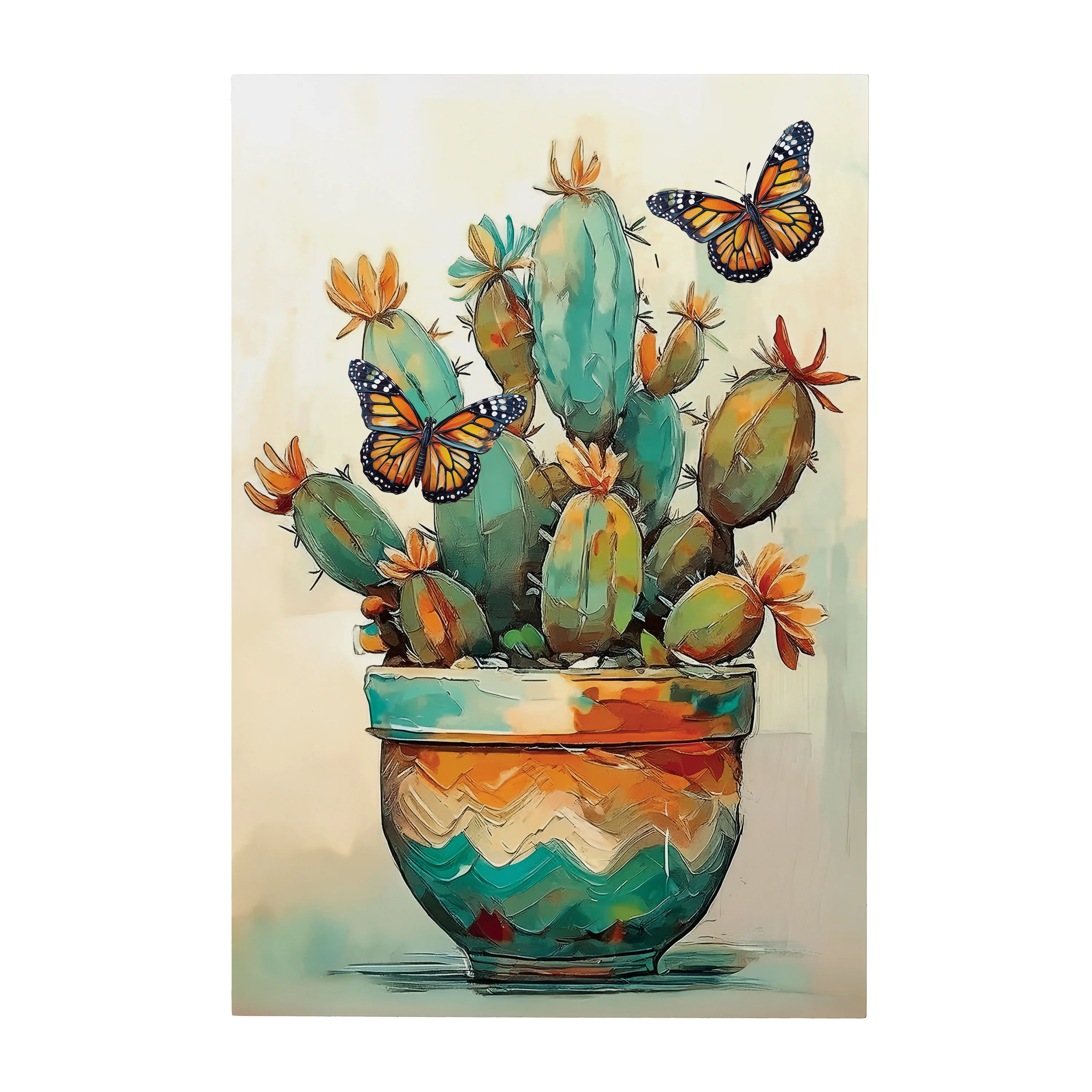 Southwest Pueblo Indoor Wall Décor, Wood, Painted Cactus and Butterfly, 24"x16" - Image 3