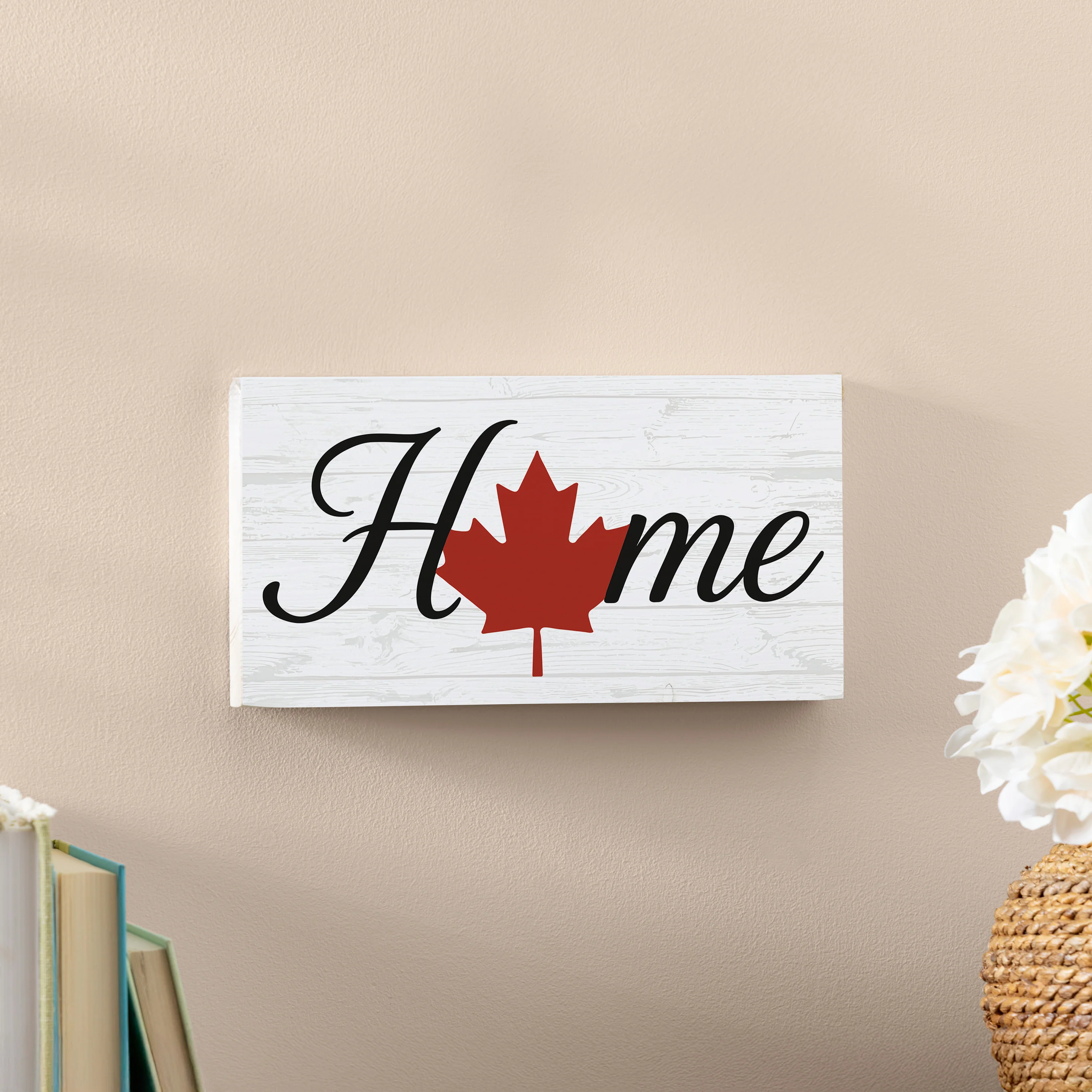 Canada Strong Maple Leaf Wood Hanging Sign w/ Rope, "Home", 11"x6" - Image 2