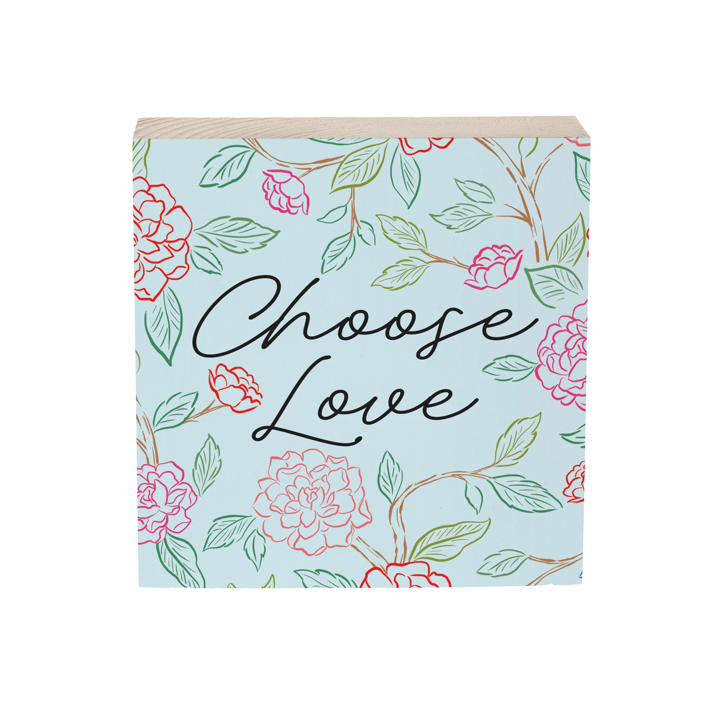 Peony Toile Sign Wood Block, Line Art "Choose Love", 6"x6" - Image 2
