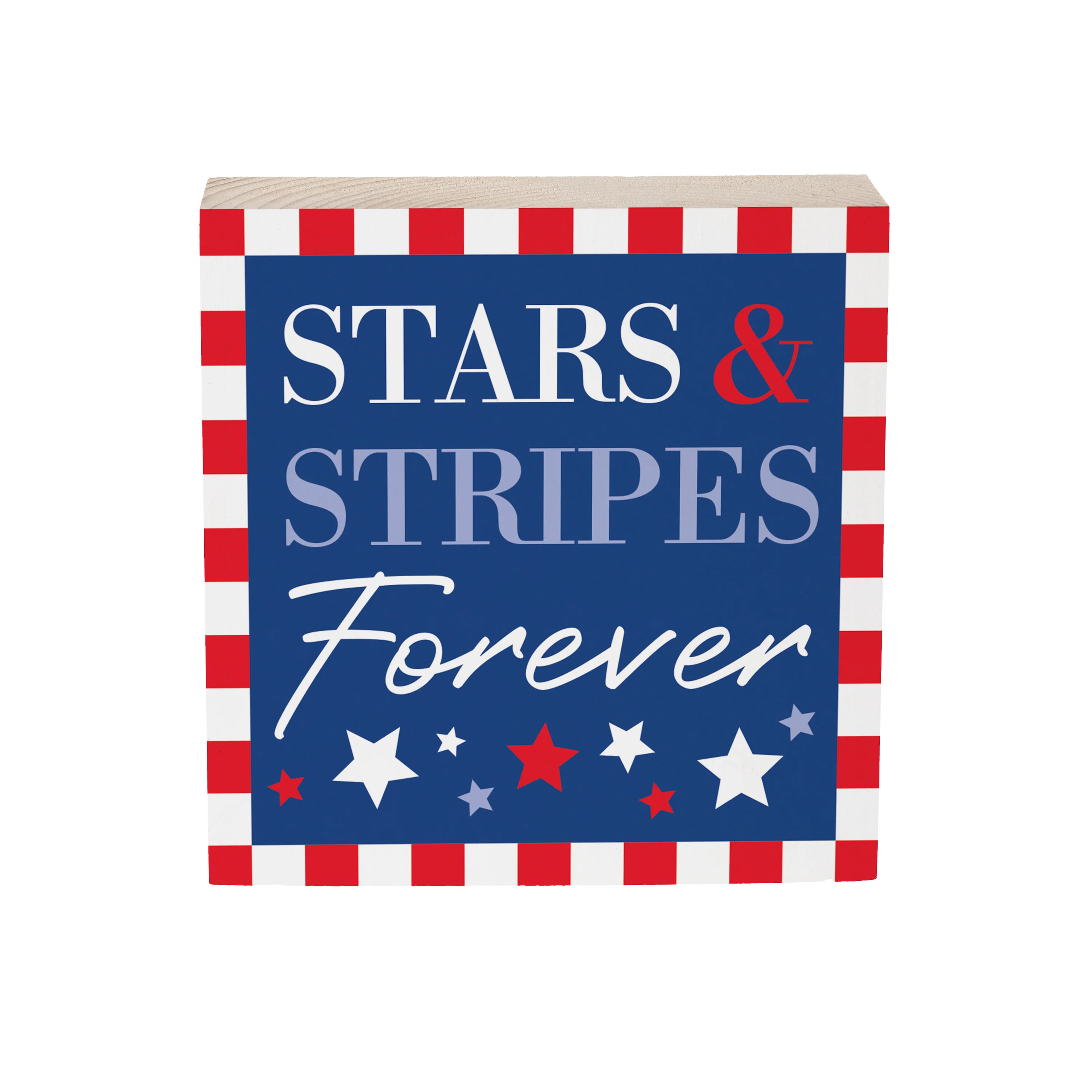 American Classic Stars & Stripes Sign Wood Block,"Forever", 6"x6" - Image 2