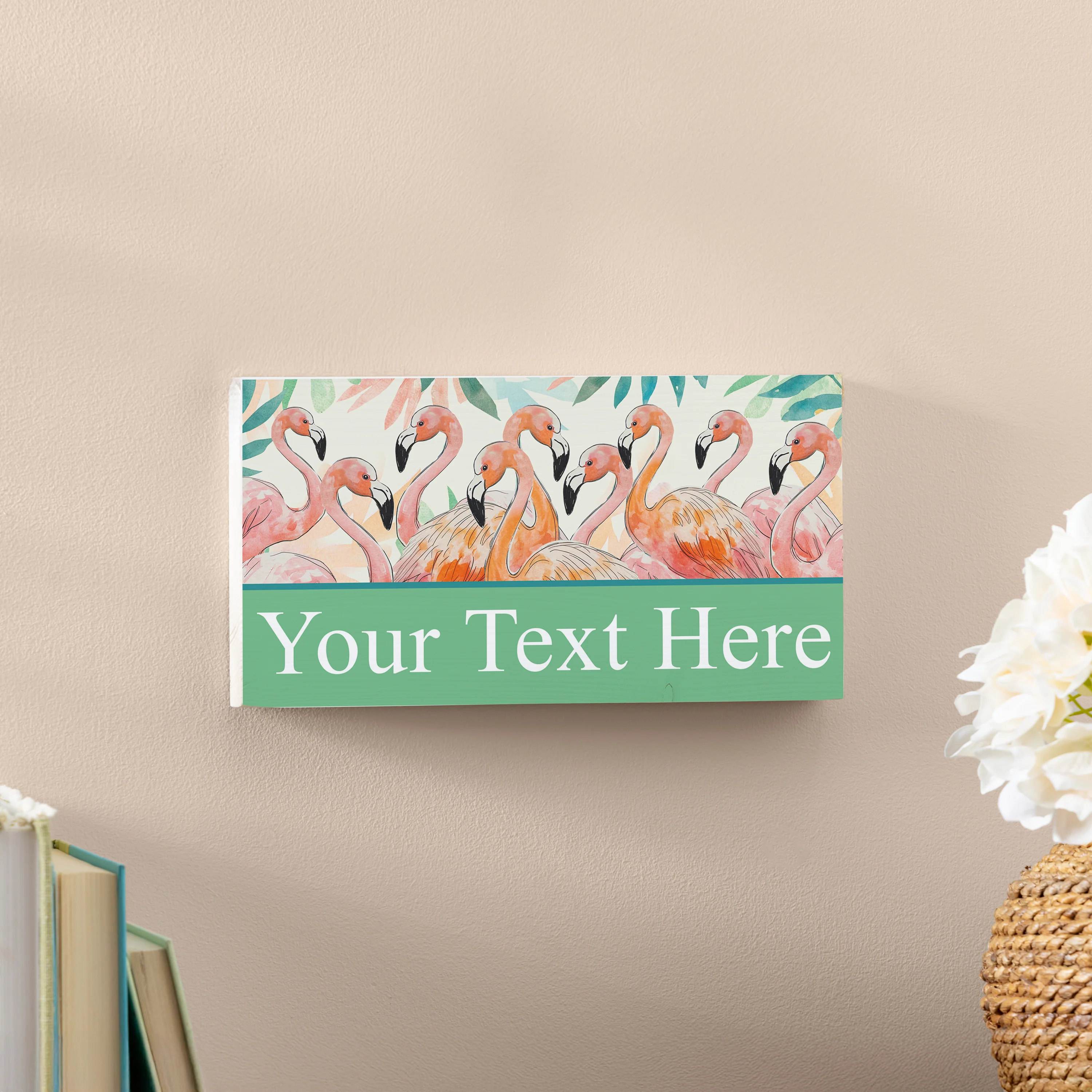 Palm Beach Flamingo Wood Hanging Sign w/ Rope, With Personalization, 11"x6" - Image 2