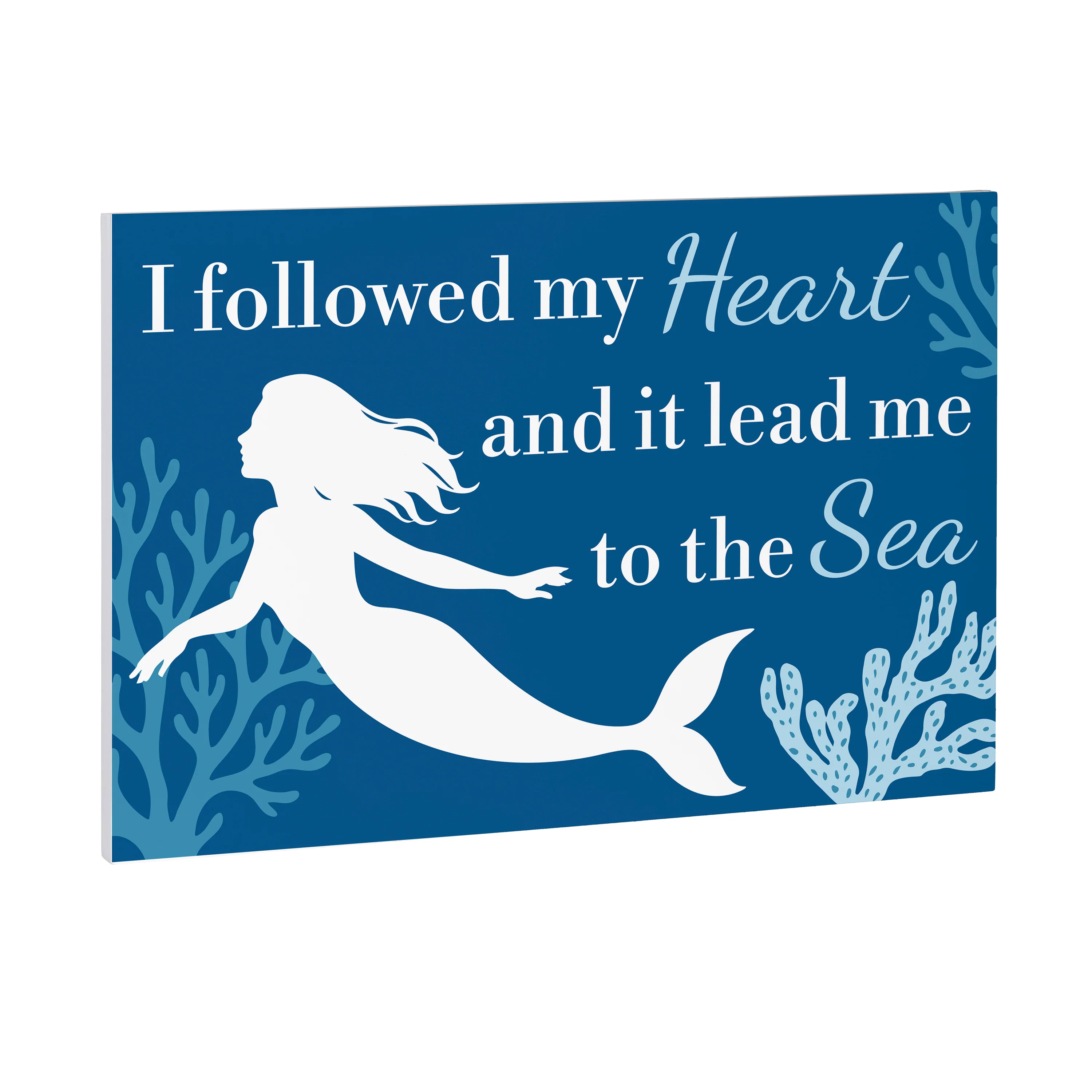 Blue Coastal Coral Sea Indoor Wall Décor, Wood, Mermaid "Heart", 24"x16" - Image 2