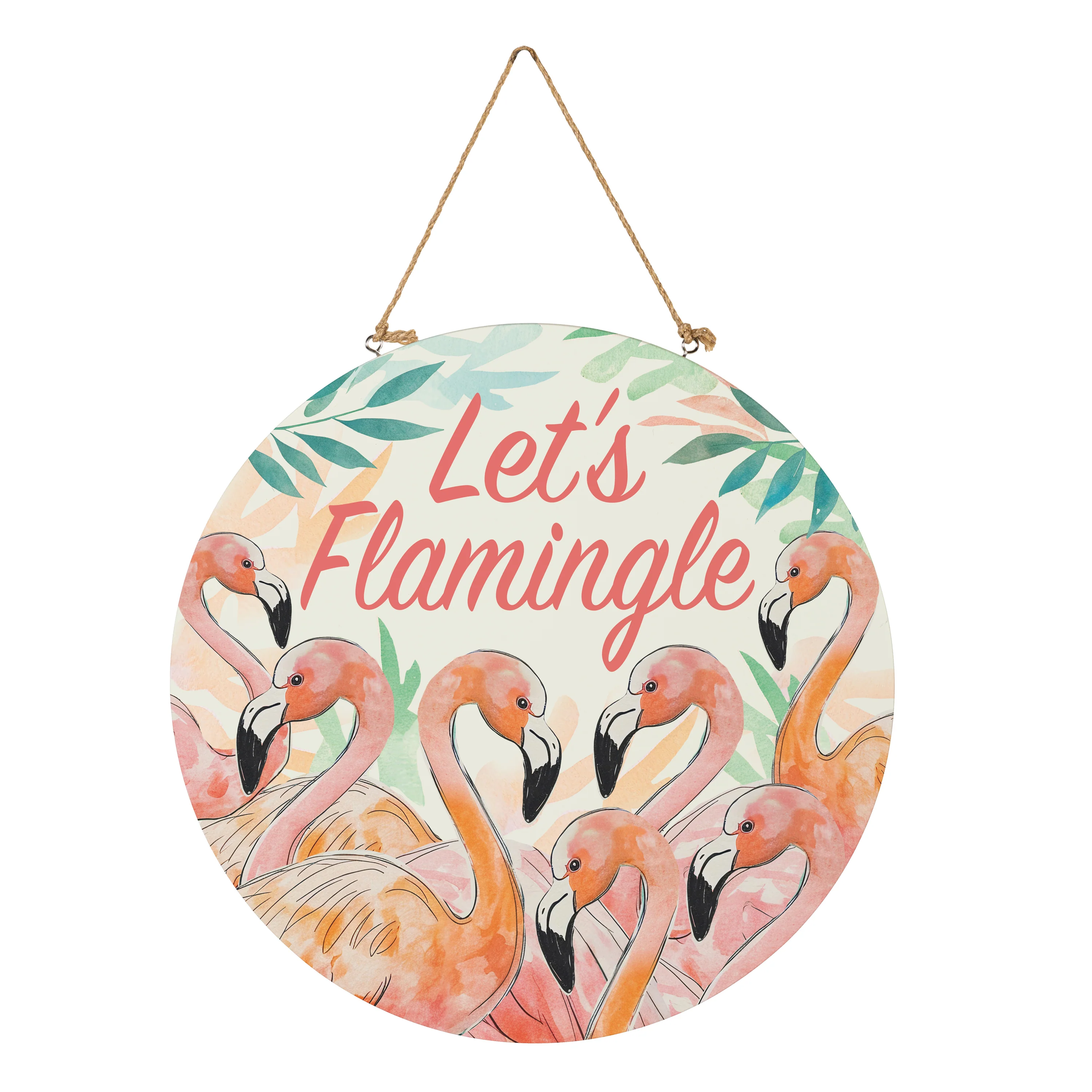 Palm Beach Flamingo Wood Door Décor, "Let's Flamingle", 18" - Image 4