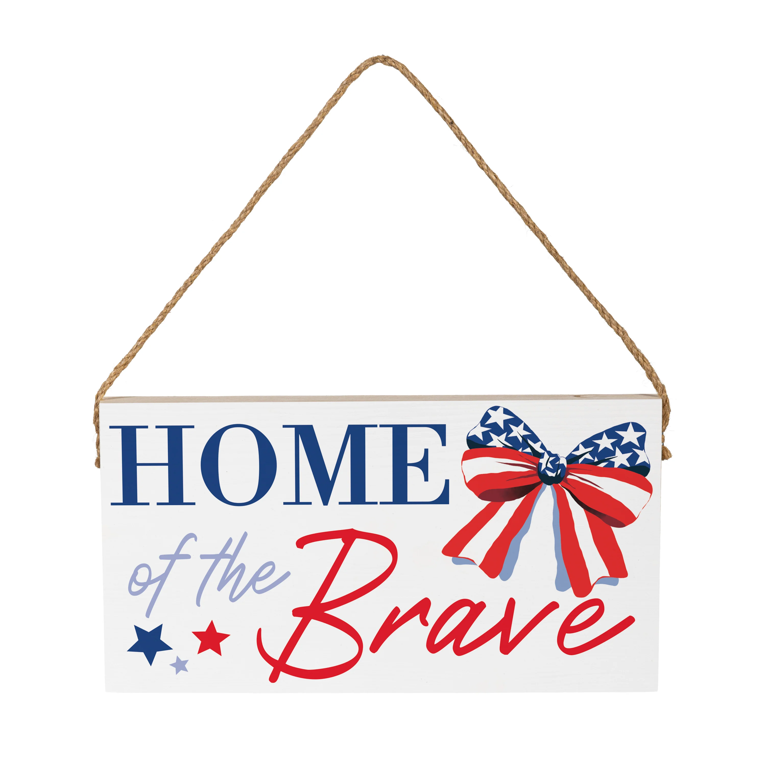 American Classic Stars & Stripes Wood Hanging Sign w/ Rope, "Home Of The Brave", 11"x6" - Image 3