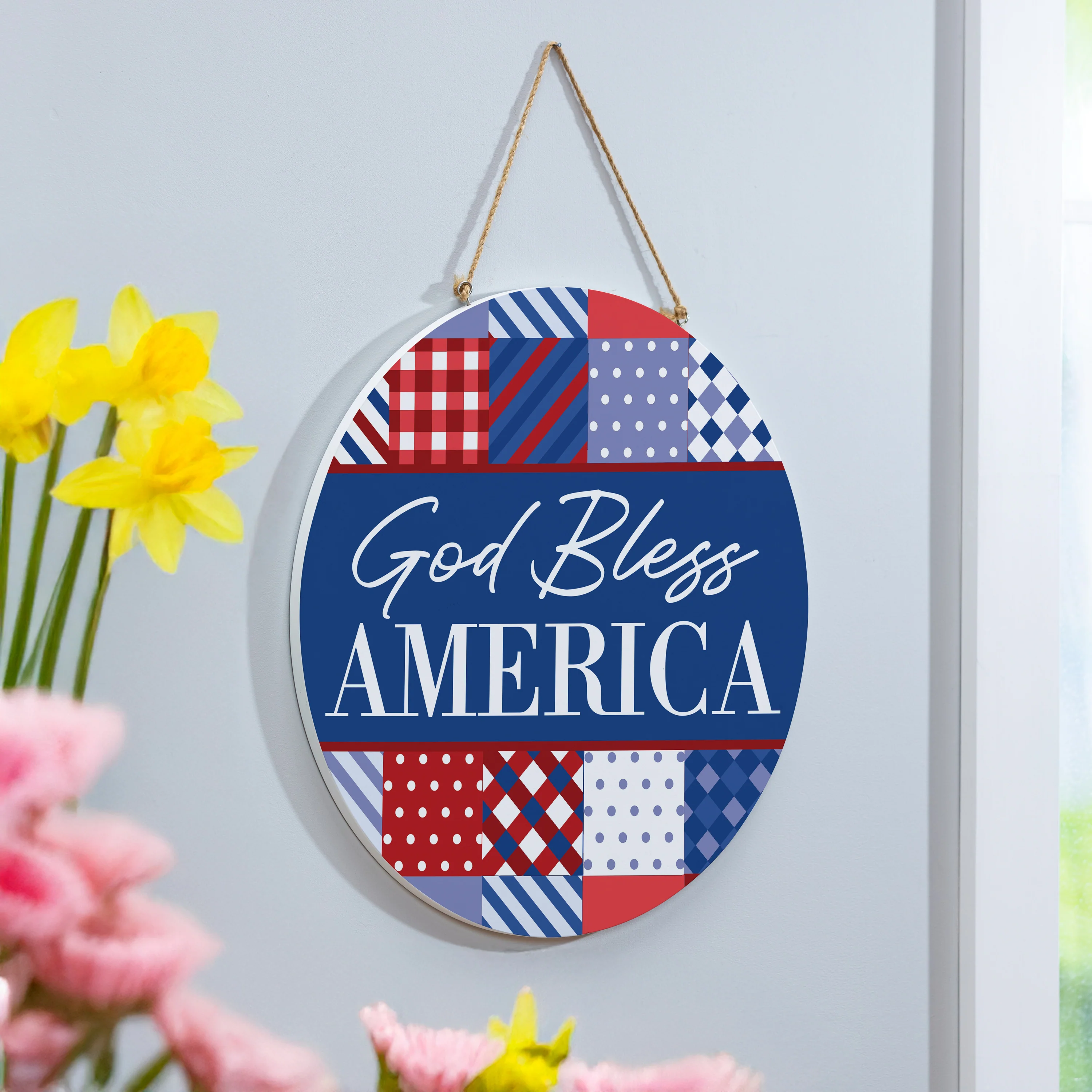 American Classic Stars & Stripes Wood Door Décor, "God Bless America", 18" - Image 2