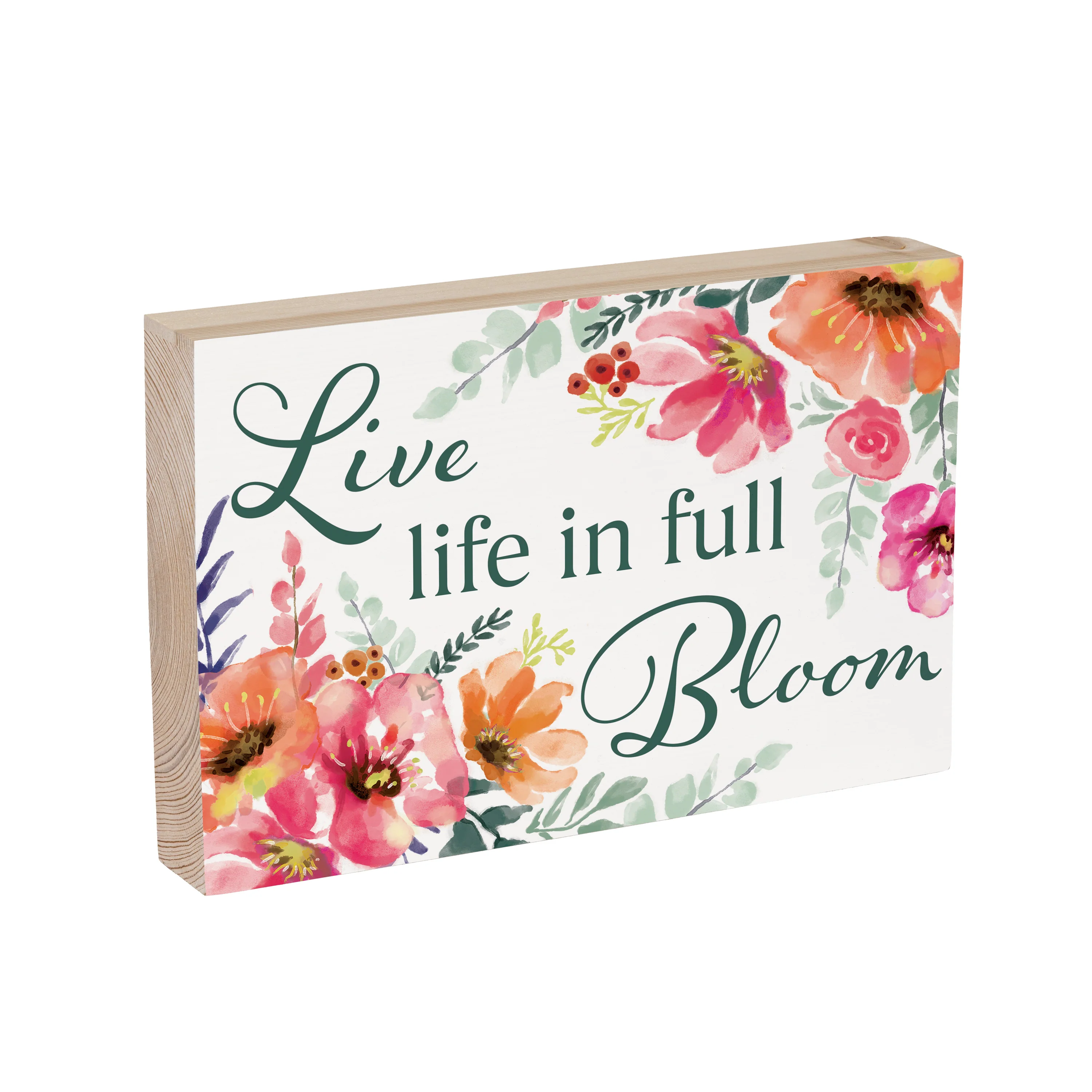 Pastels of Nature Sign Wood Block,"Live Life In Full Bloom", 12"L x 8"H - Image 3