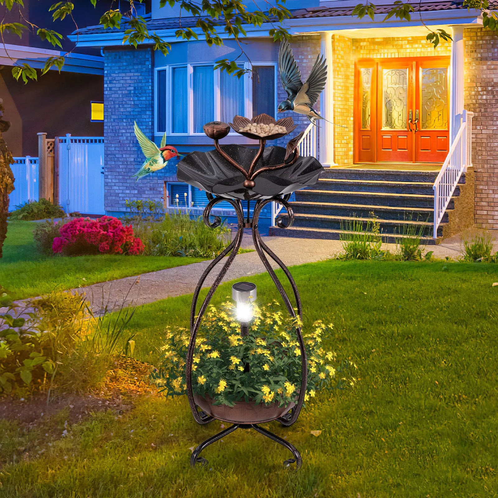 Solar Outdoor Bird Bath Feeder/Planter Combo - Image 2