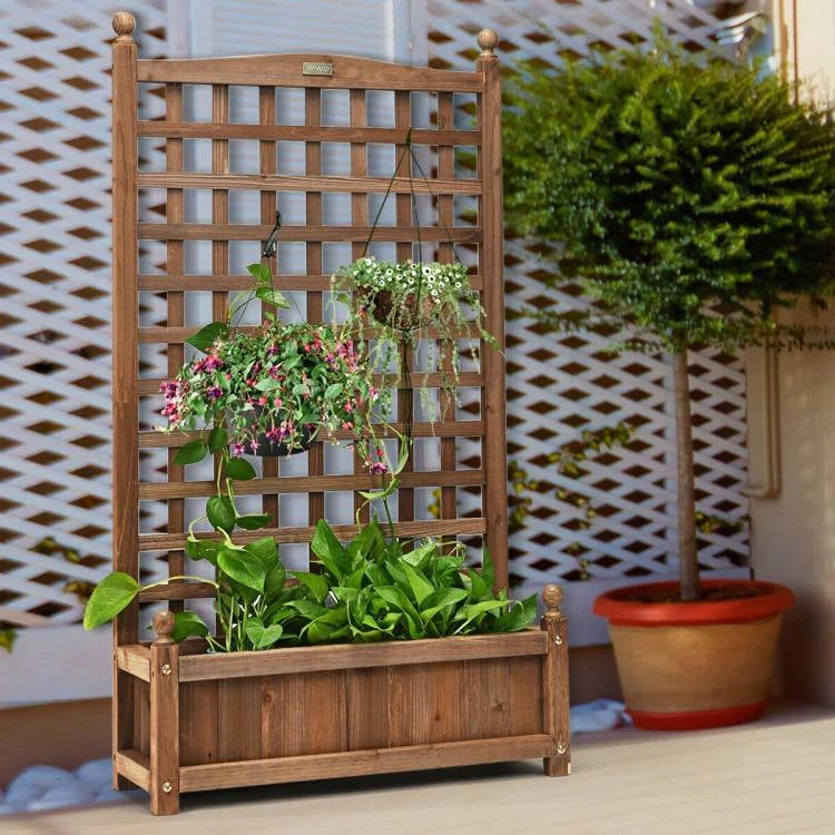 Solid Wood Farmhouse Garden Planter Box with 48-inch High Trellis - Image 4