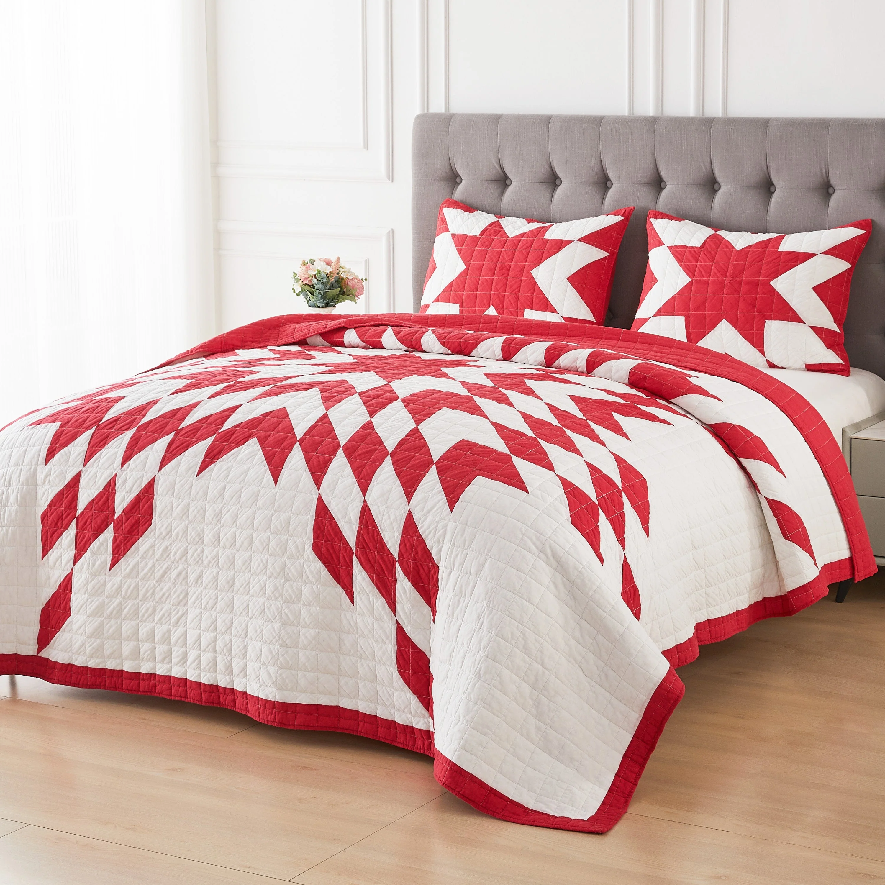 Star Patch Patchwork Cotton Quilt Set - Image 2