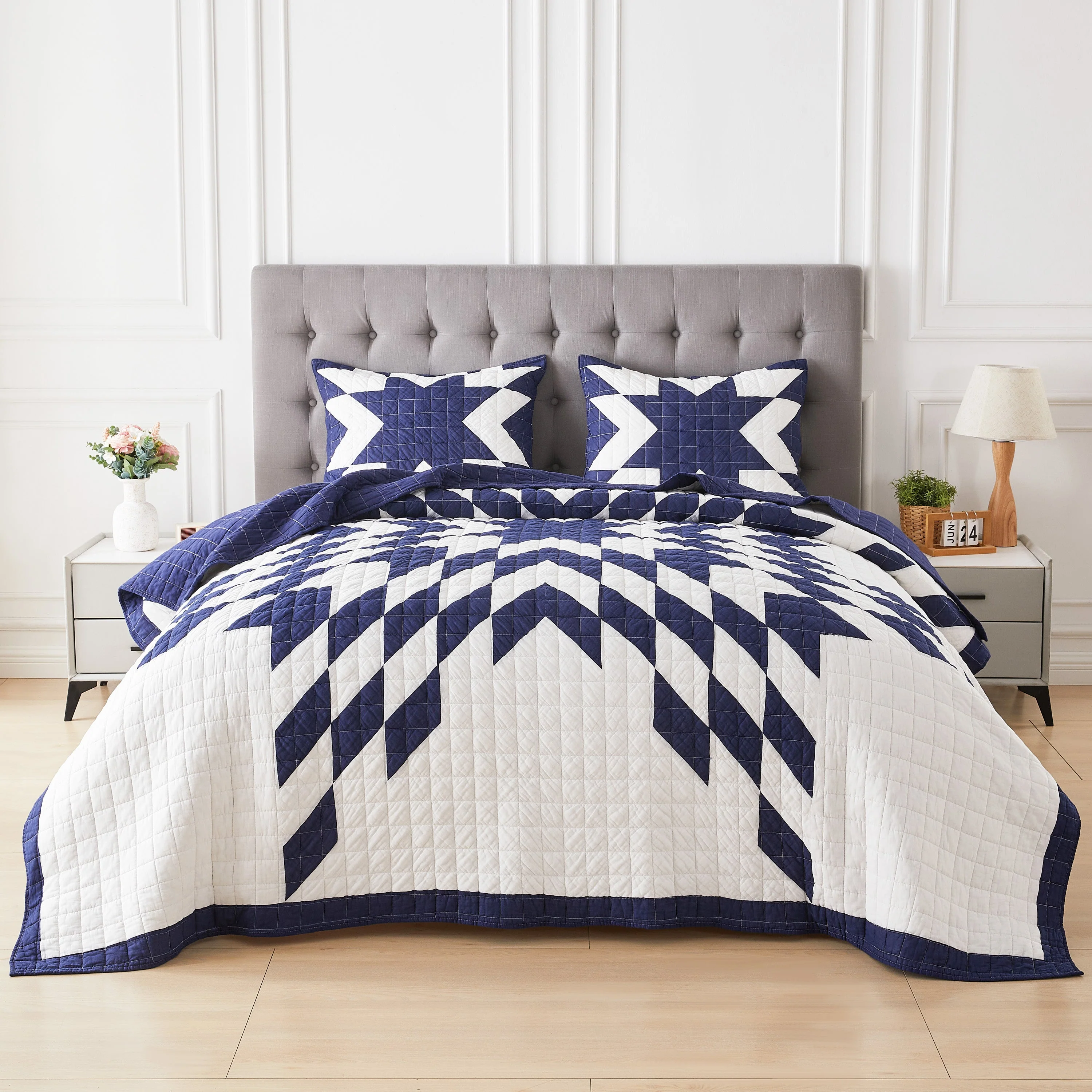 Star Patch Patchwork Cotton Quilt Set - Image 3