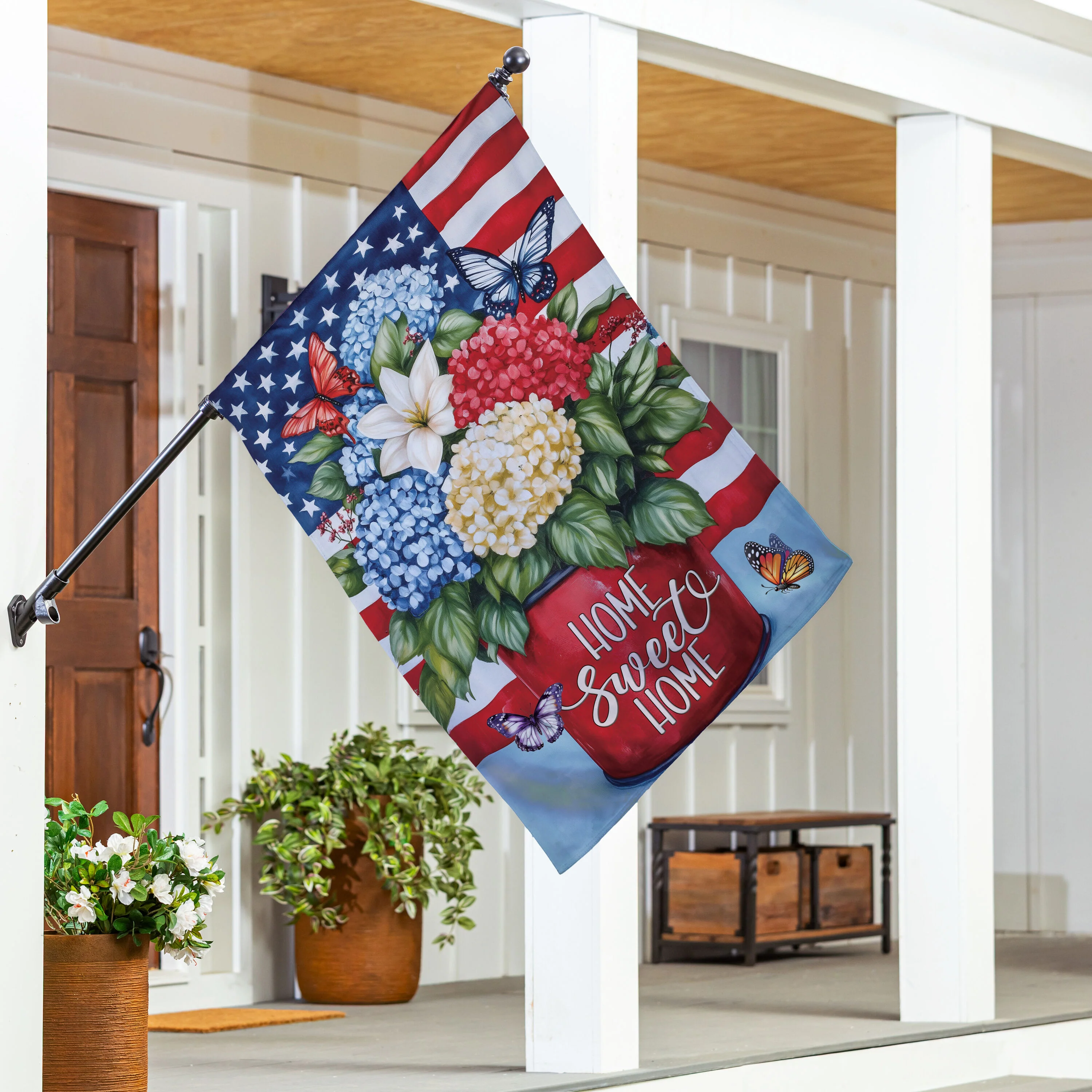 Patriotic Hydrangeas Suede House Flag - Image 2