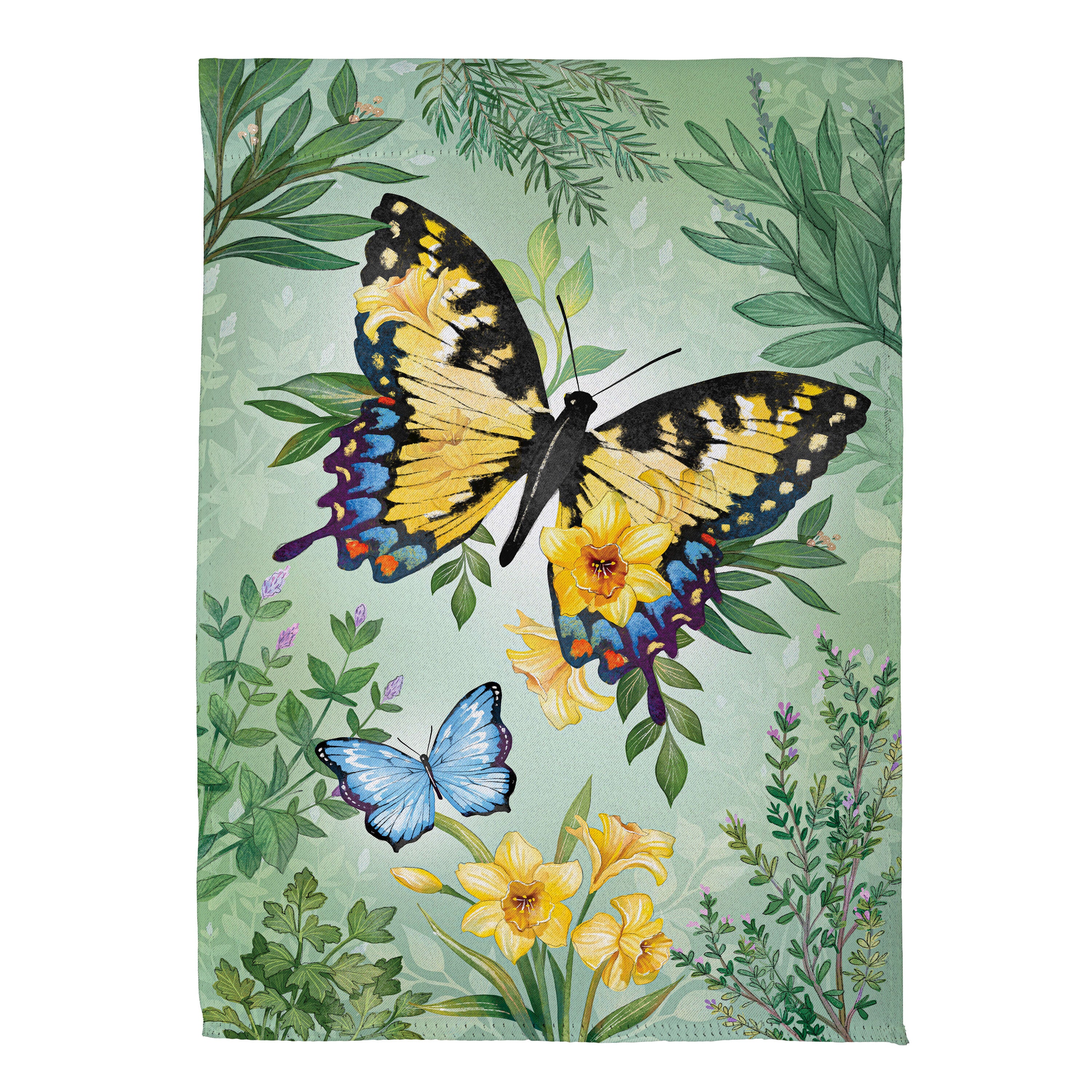 Pollinator Garden Green & Yellow Florals Monarch Butterfly Suede House Flag - Image 2