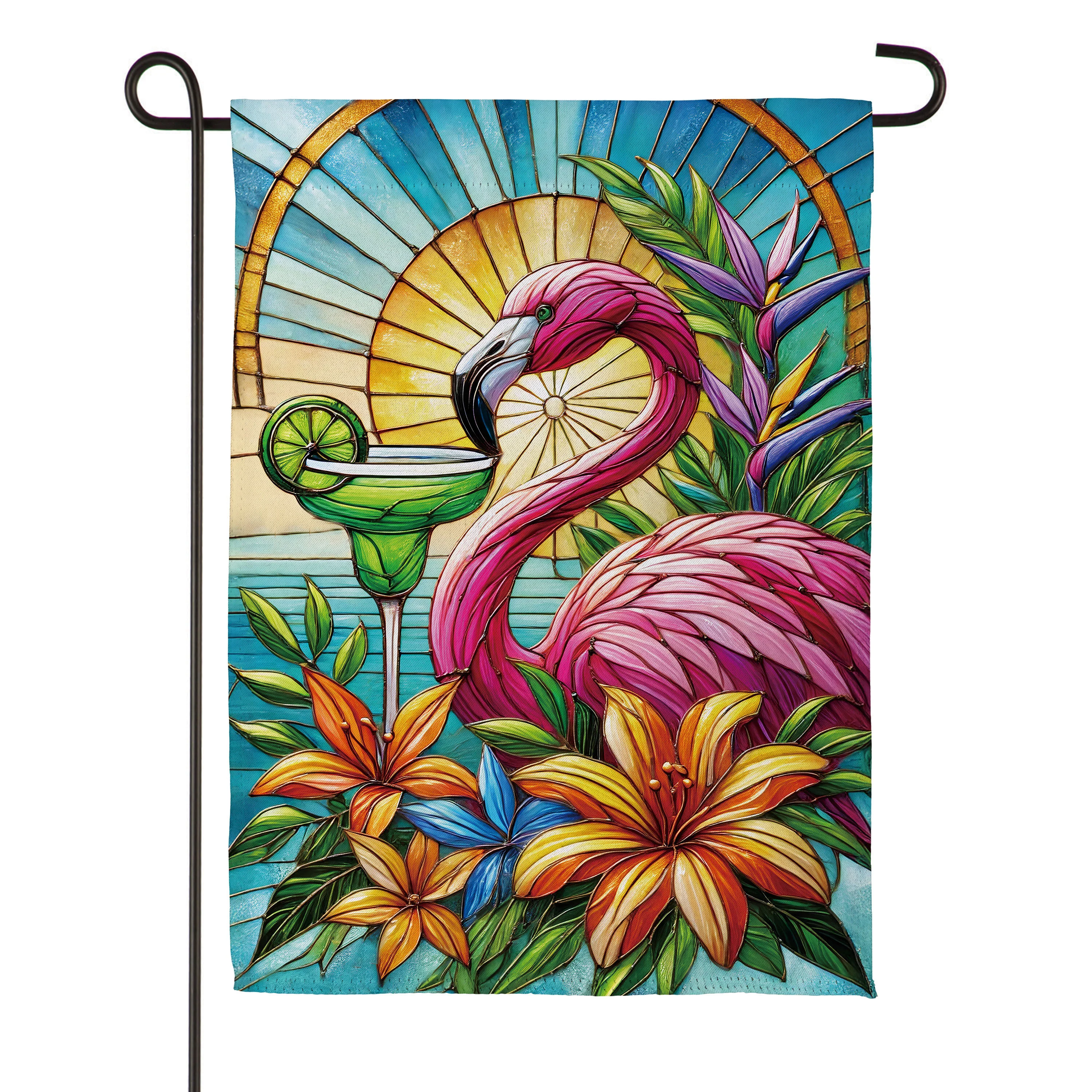 Stained Glass Summer Flamingo Suede Garden Flag - Image 3