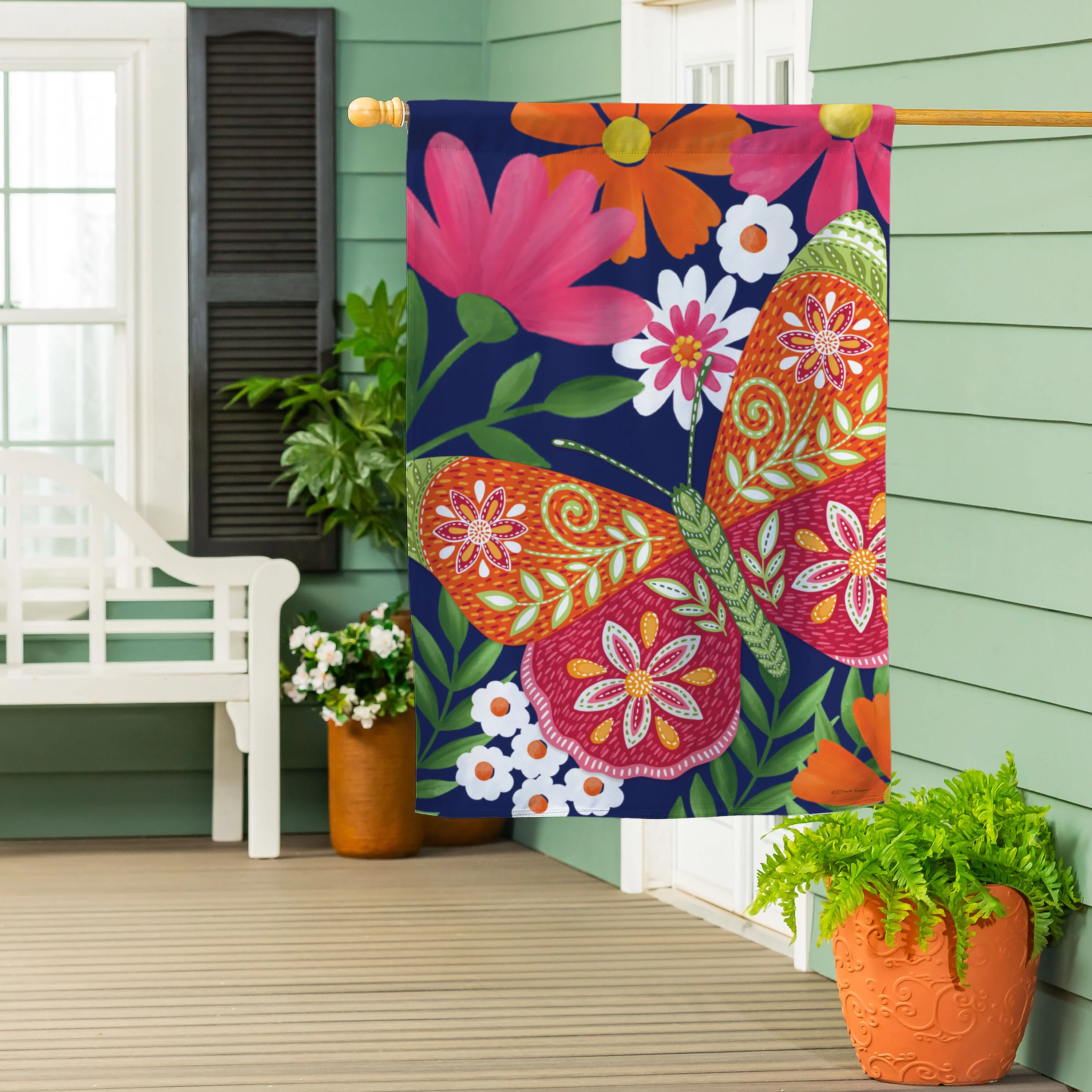 Bloom & Burst Butterfly Suede House Flag Front & Back - Image 2