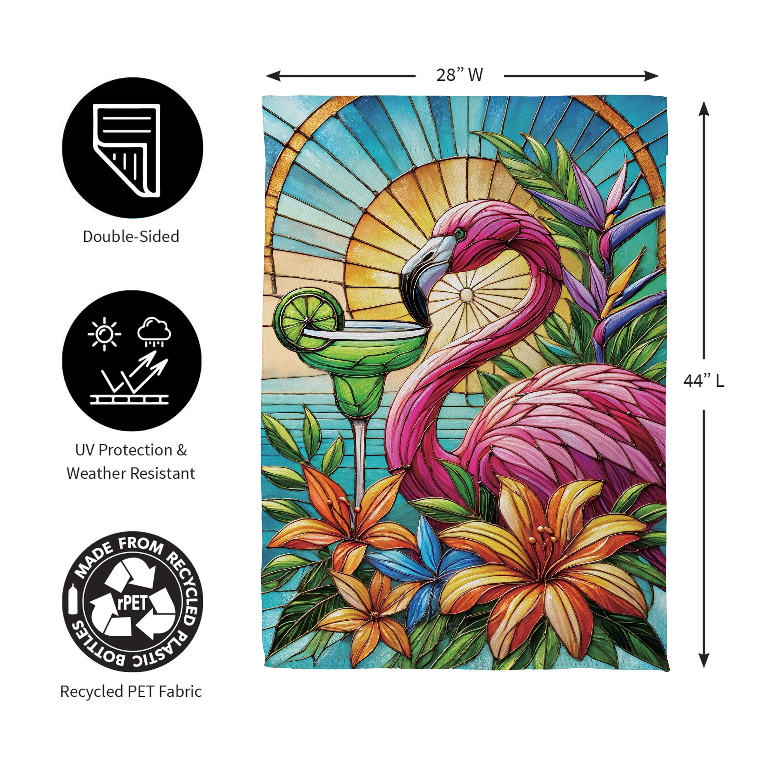 Stained Glass Summer Flamingo Suede House Flag - Image 5