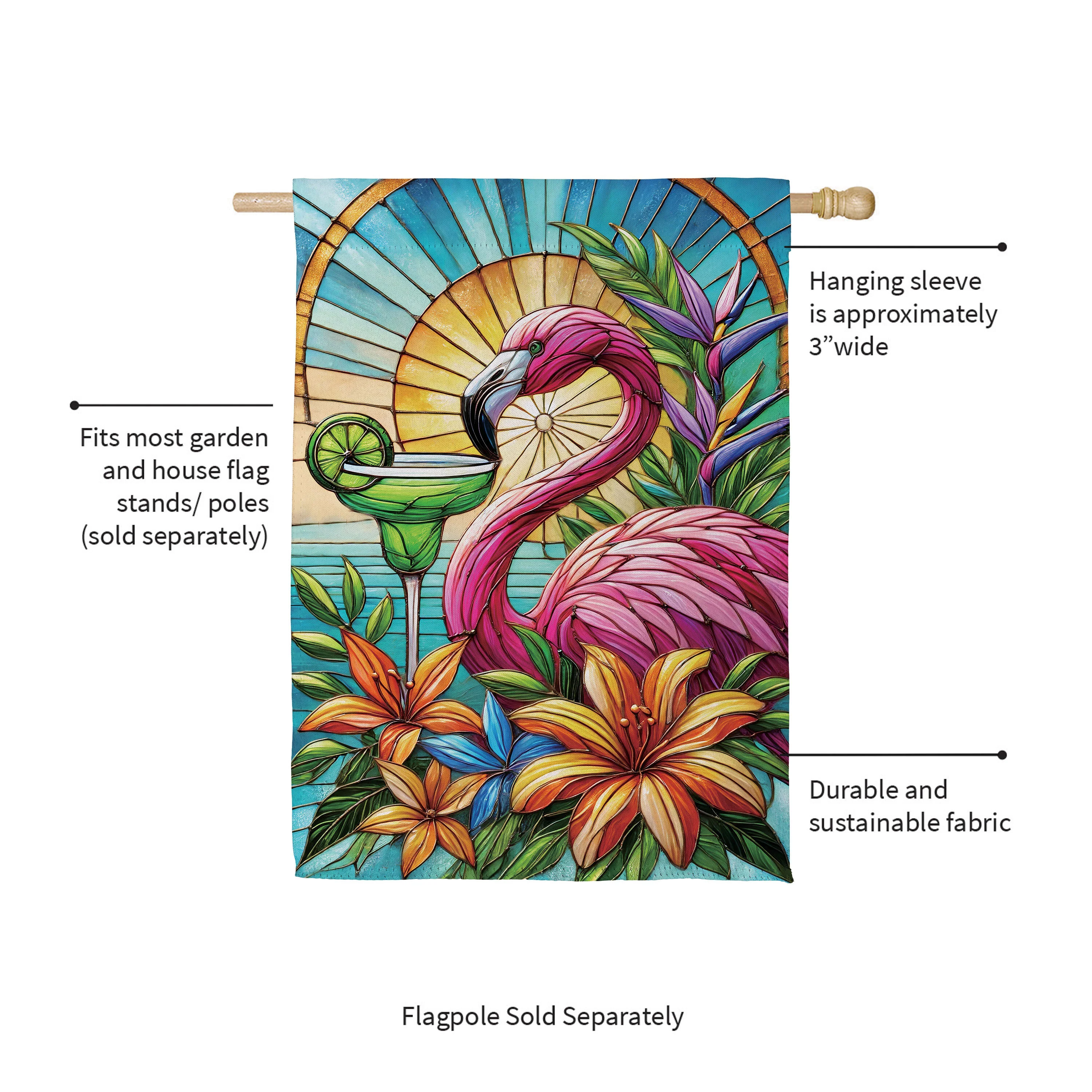 Stained Glass Summer Flamingo Suede House Flag - Image 7