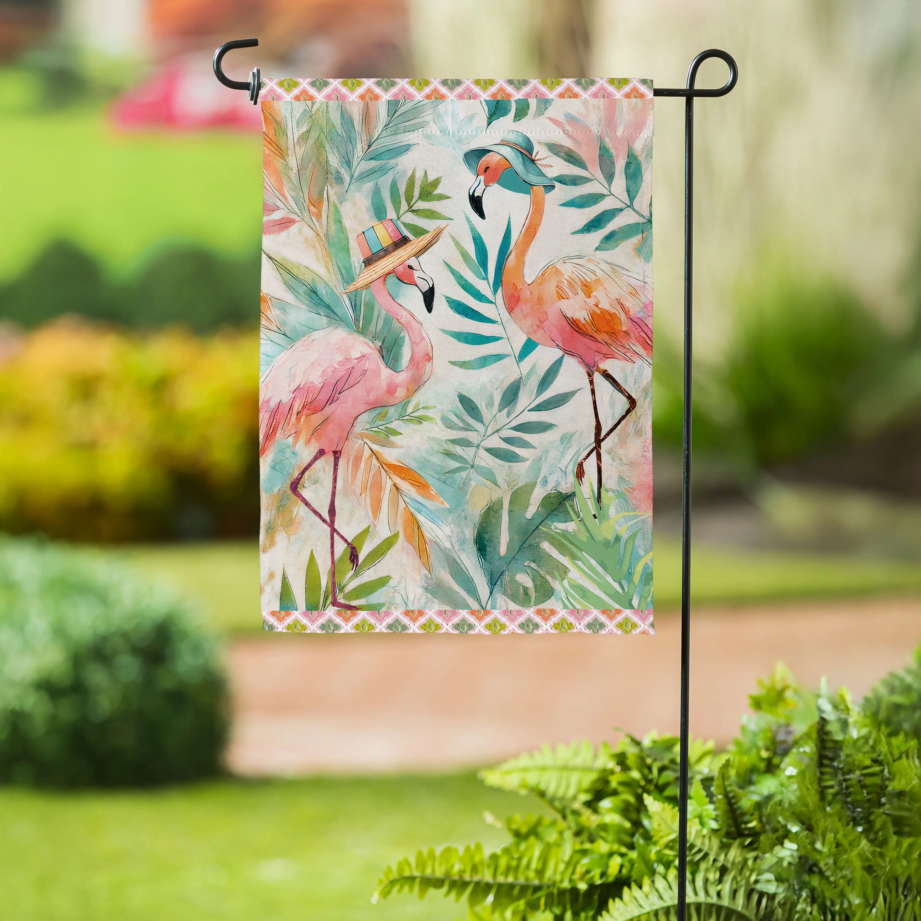Palm Beach Flamingos Suede Garden Flag - Image 2