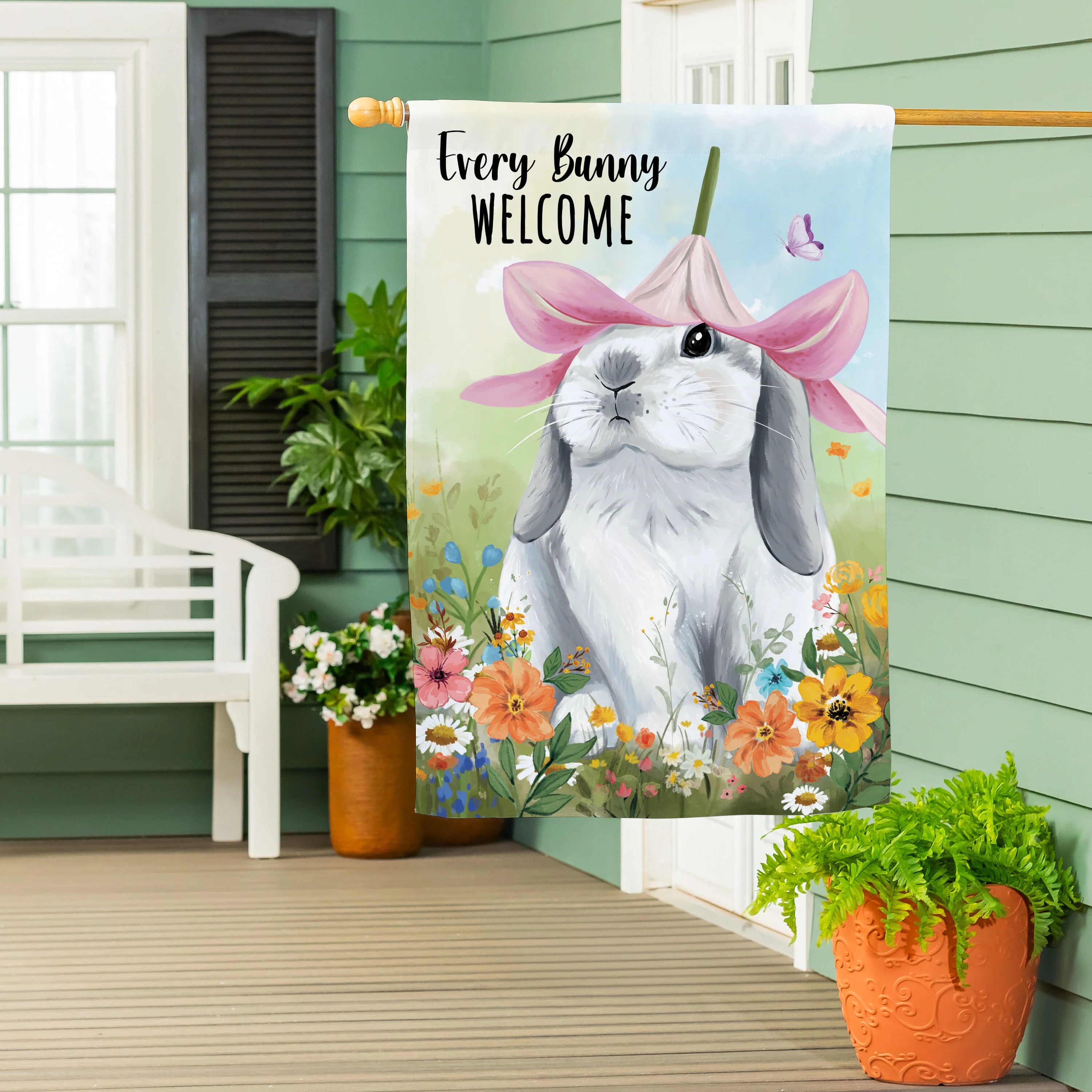 Bunny Blooms Flower Time Suede House Flag