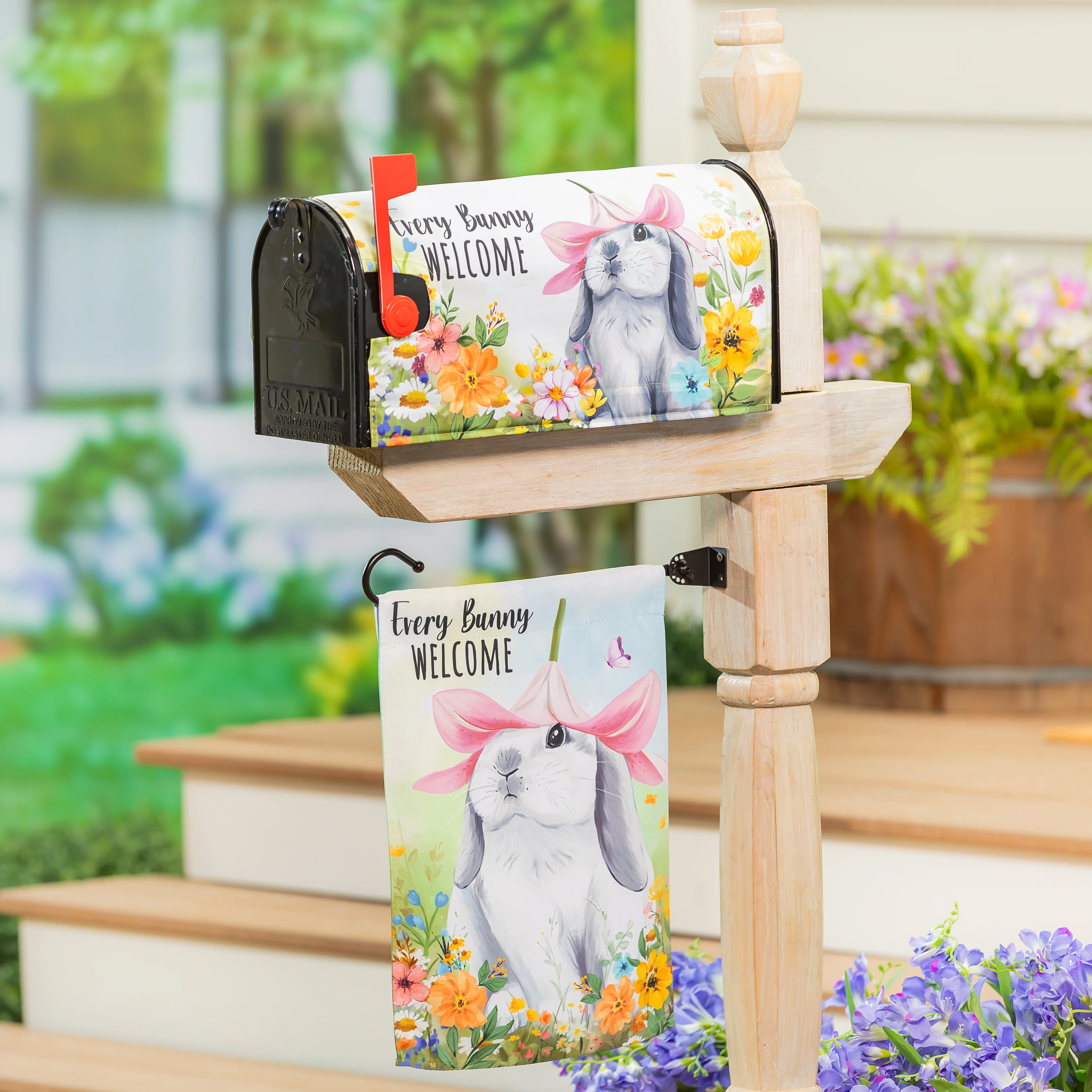 Bunny Blooms Flower Time Suede Garden Flag - Image 3