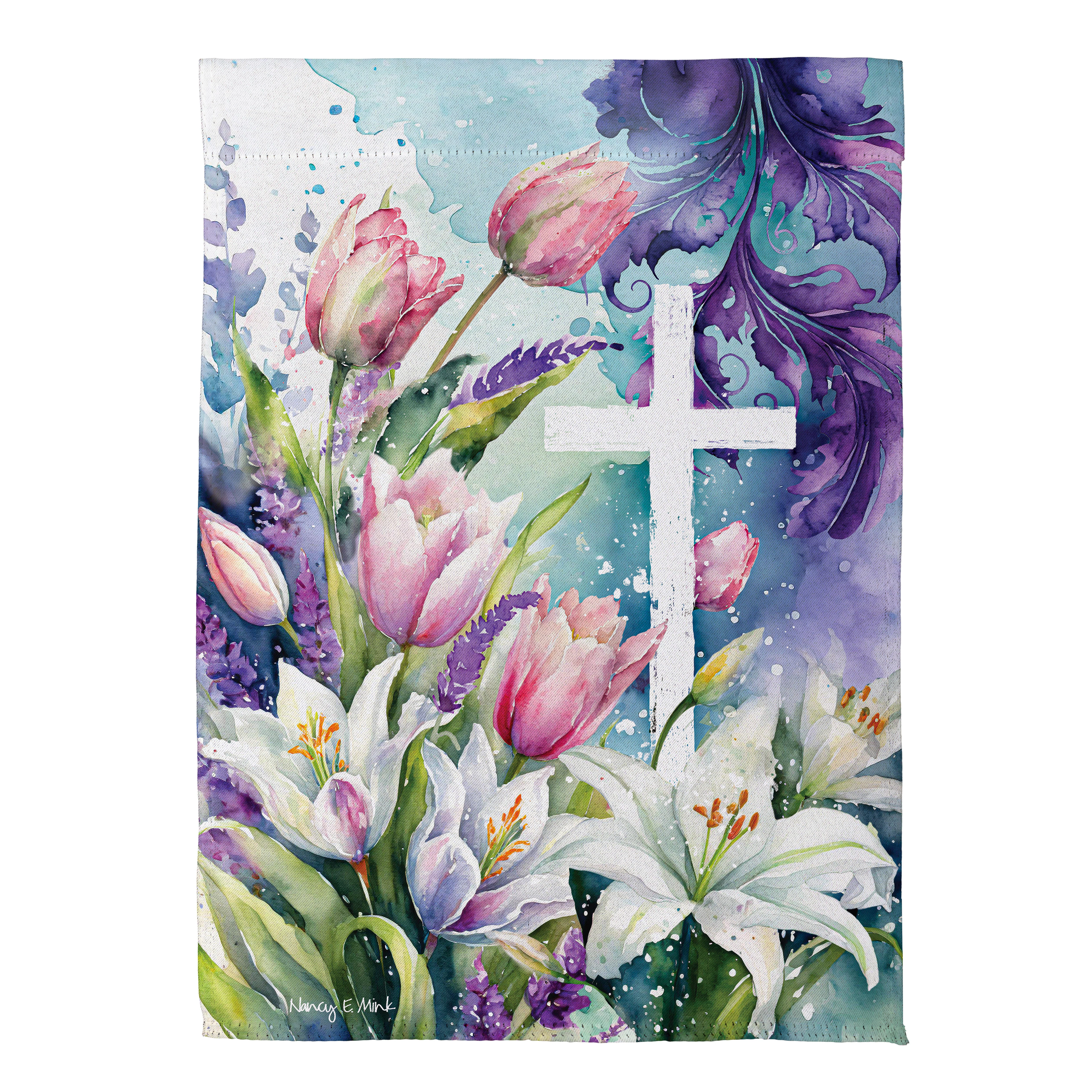 Tulip & Easter Lily Cross Suede Garden Flag - Image 3