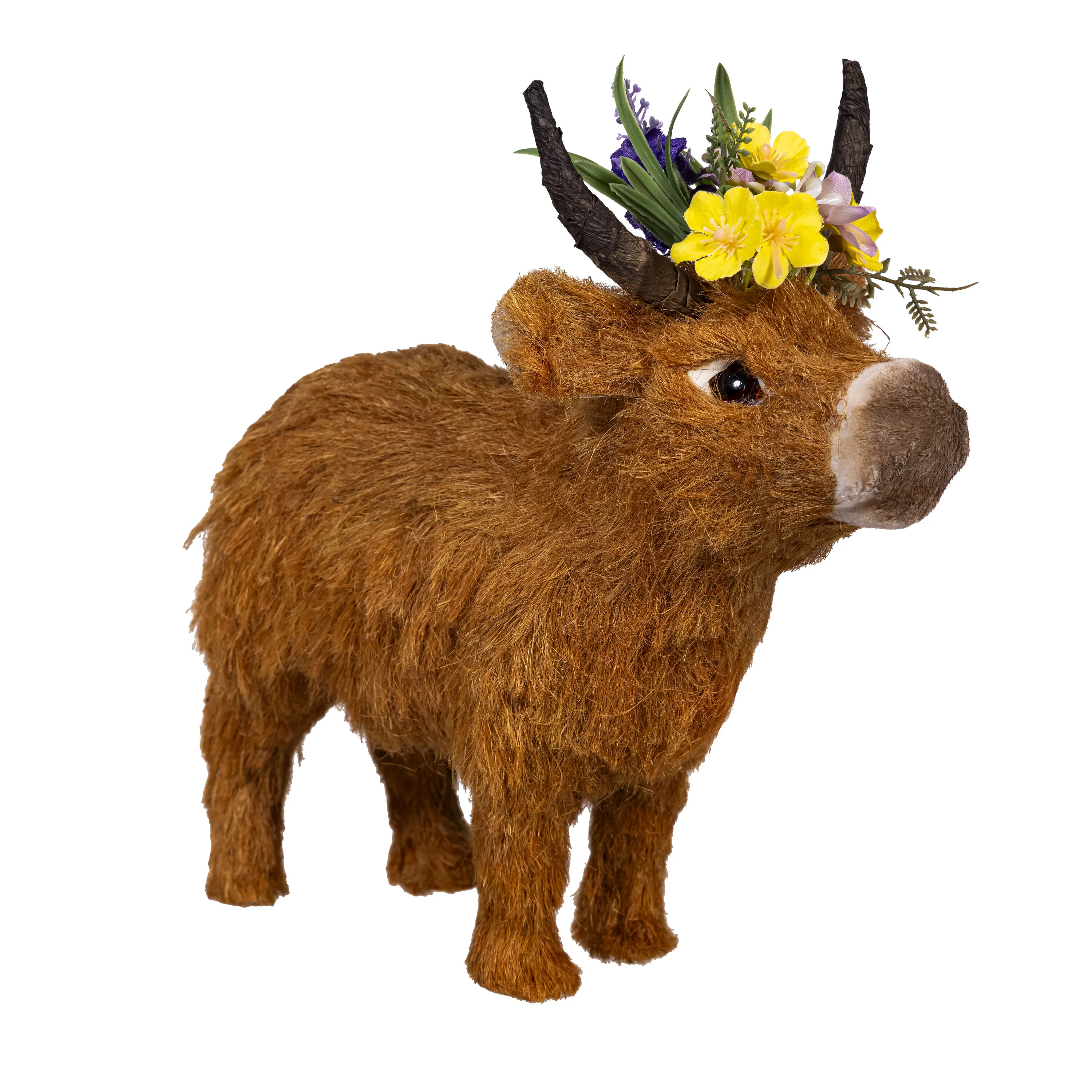 Petal & Plow Table Decor Natural Fiber Floral Highland Cow, 11.5"L - Image 2