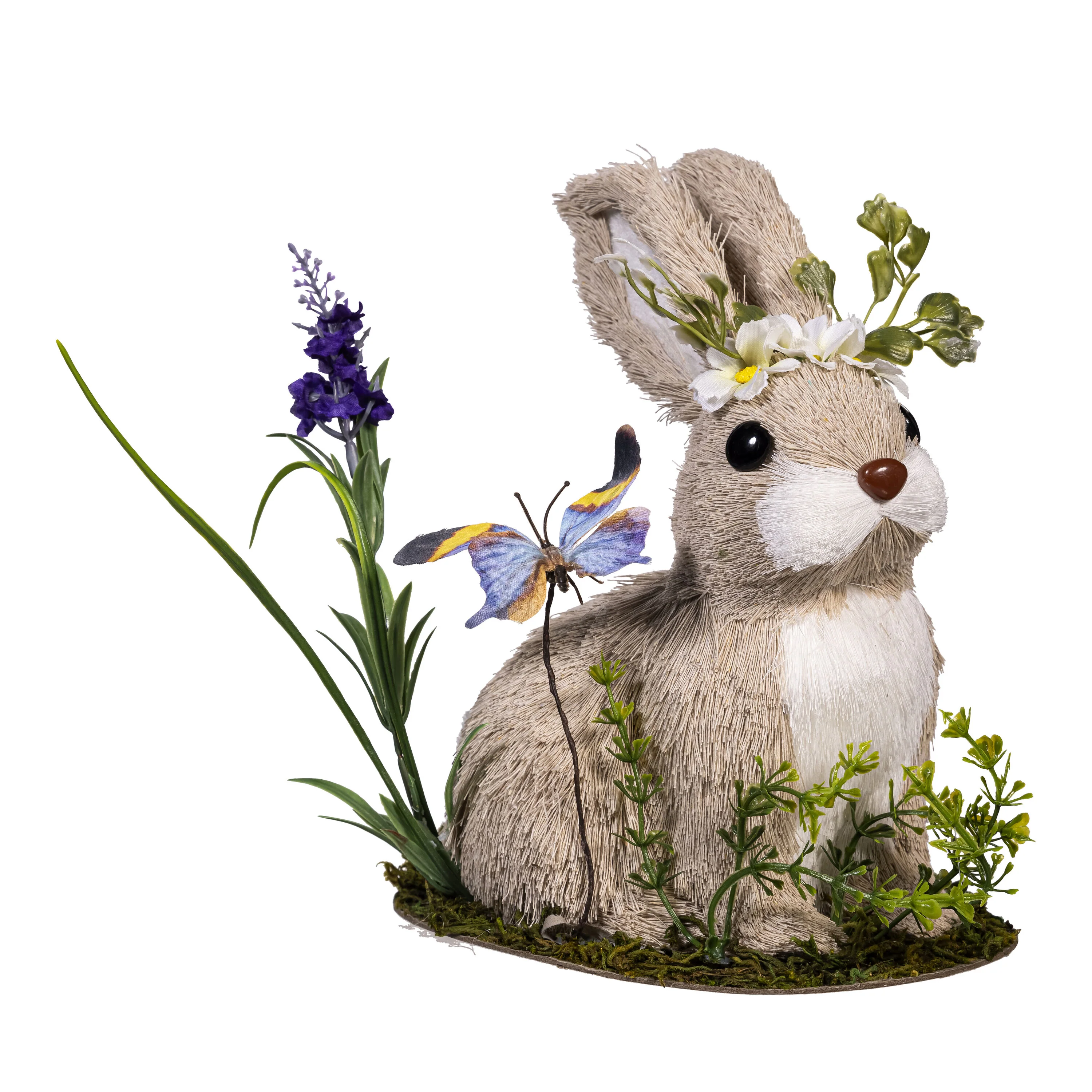 Bunny Blooms Table Decor Natural Fiber Floral Bunny with Butterfly, 9"H - Image 2