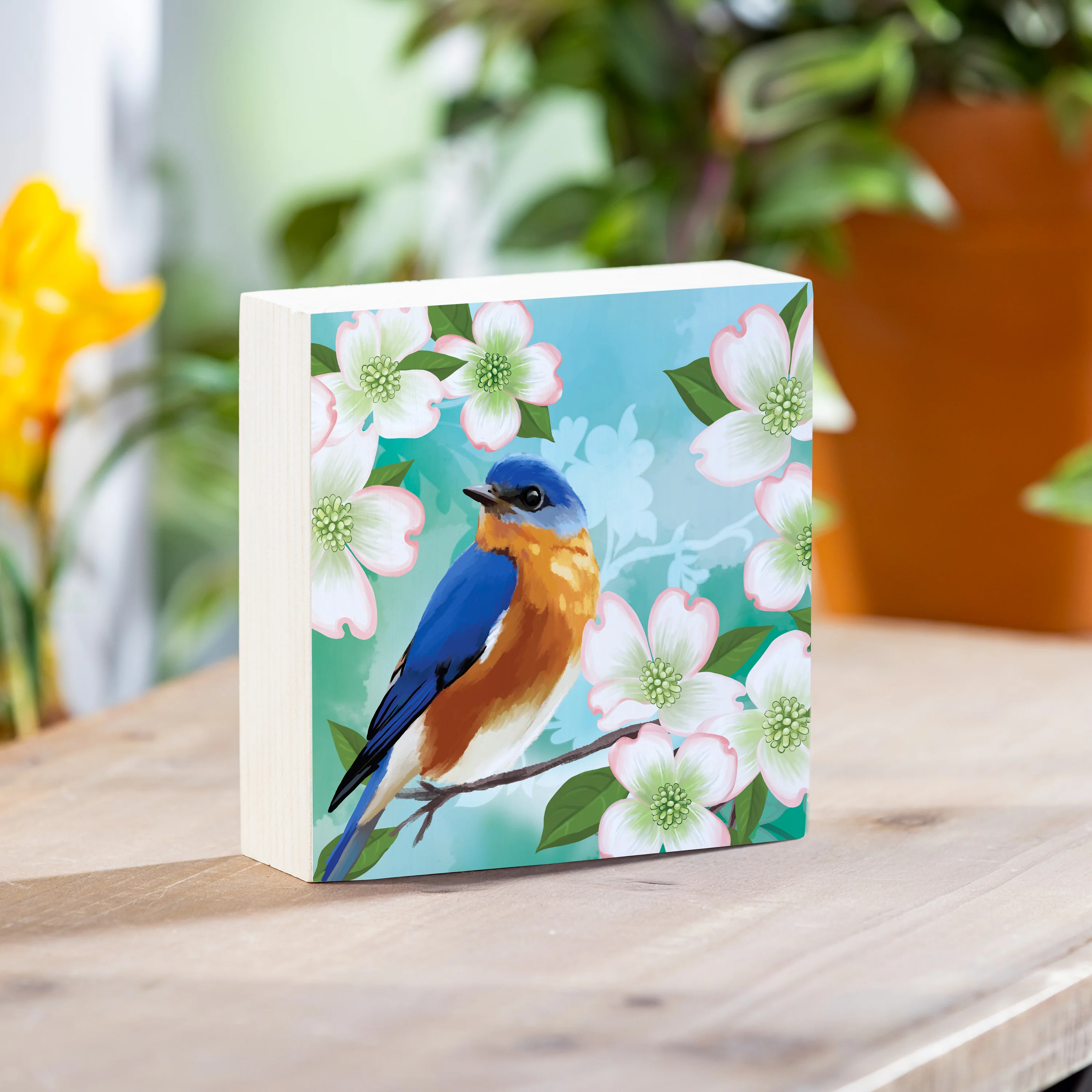 What She Shed Blue Bird Sign Wood Block, 6"x6"