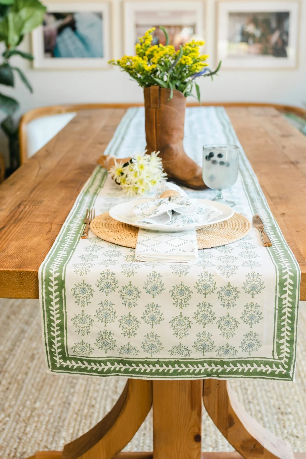 Table Runner - Lotus, Sage & Uniform Blue - Image 2
