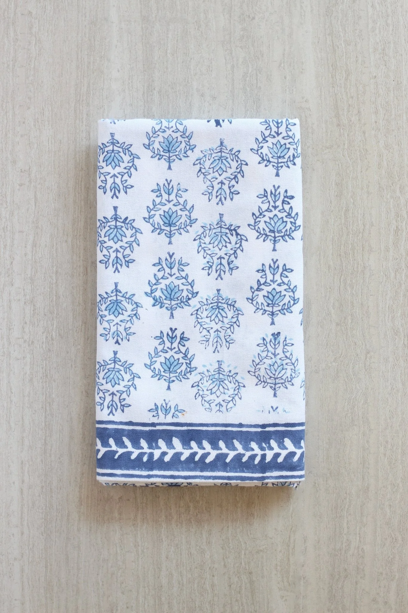 Table Throw - Lotus, Navy & Uniform Blue with Navy Vine Border - Image 2